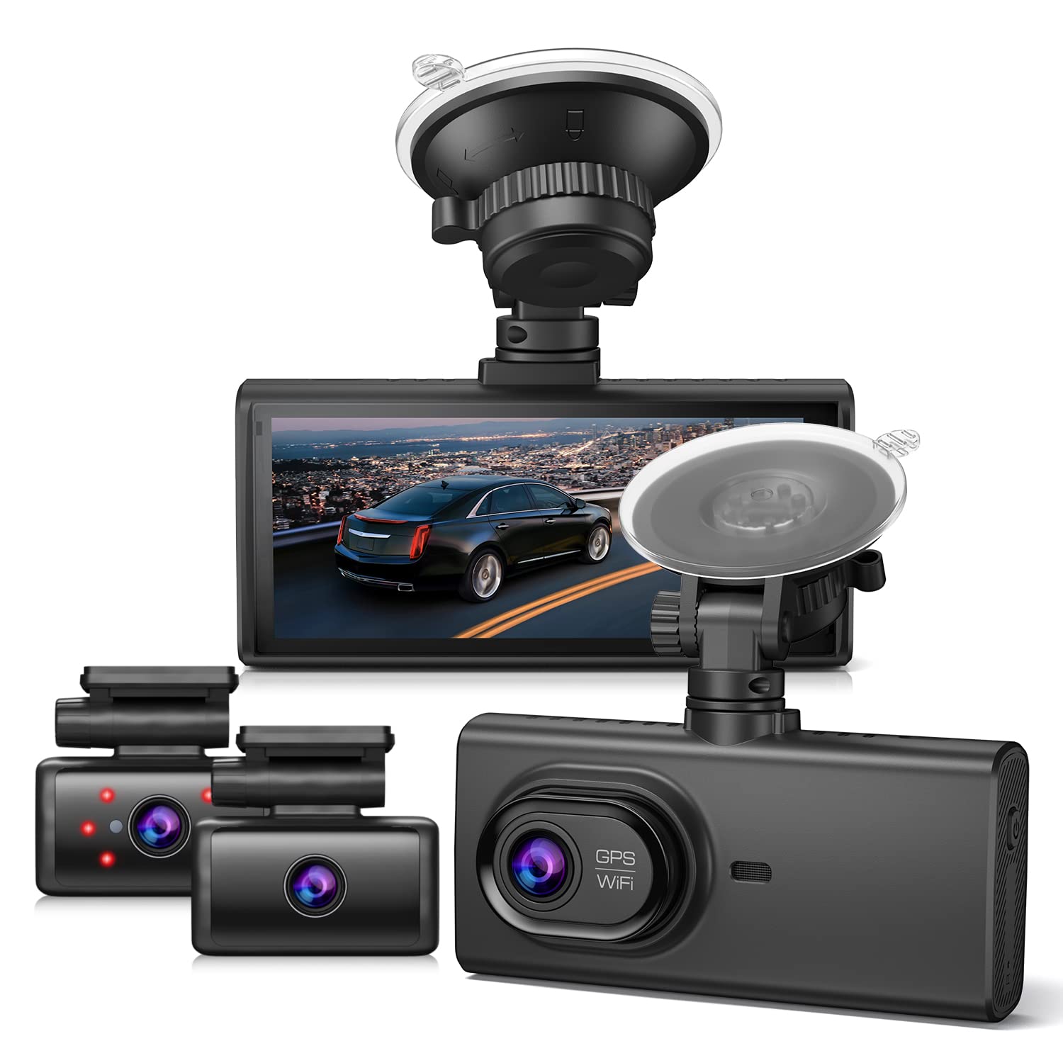 4K 3 Channel Dash Cam With 64Gb Card, 4� Ips Touch Screen Built In 5G Wifi & Gps Dash Cam Front And Rear Inside 4K+1080P+1080P, Ir Night Vision, 170�Wide Angle, Wdr, Parking Mode, G Sensor
