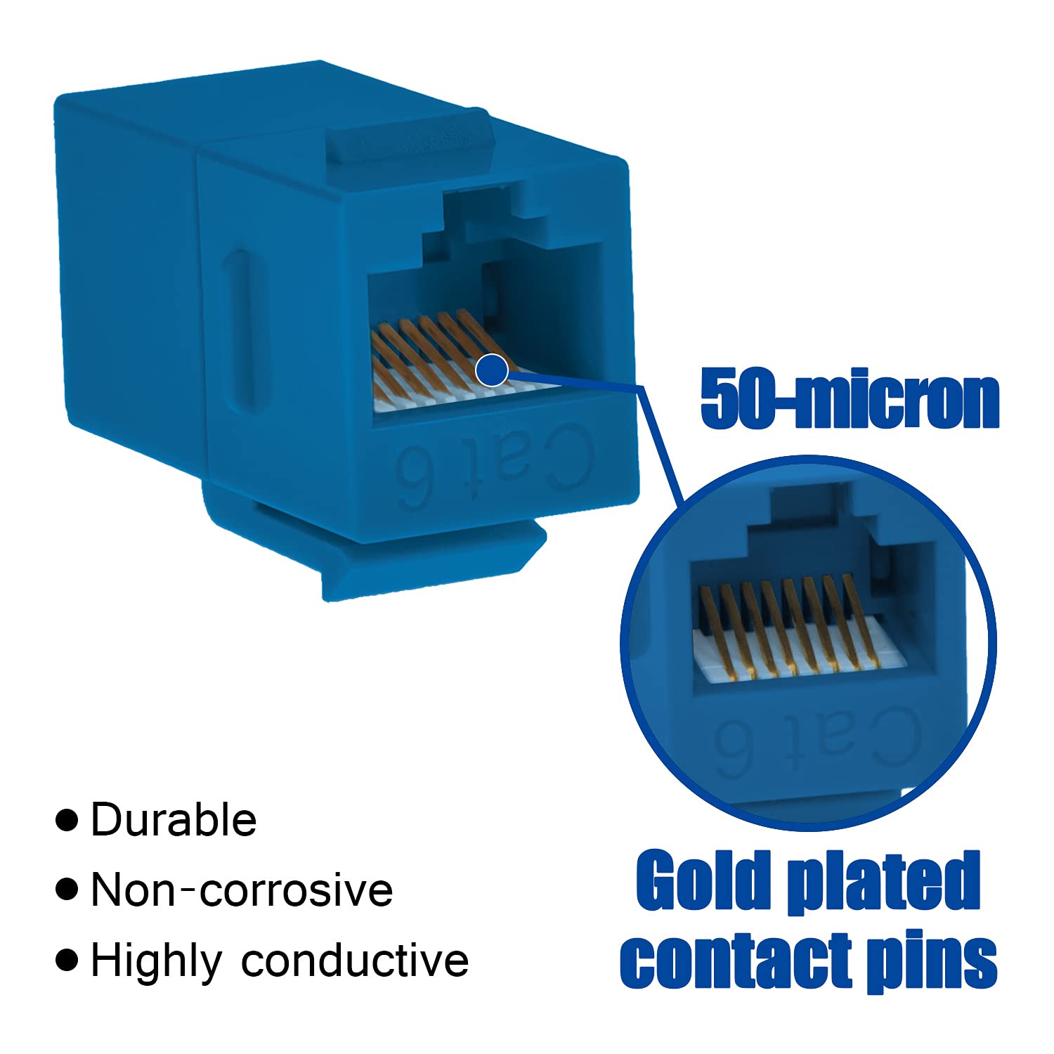 Beszin Cat.6 Rj45 Inline Coupler With Keystone Latch, Female Female [50 Micron Gold Plated] (10 Pack, Blue)