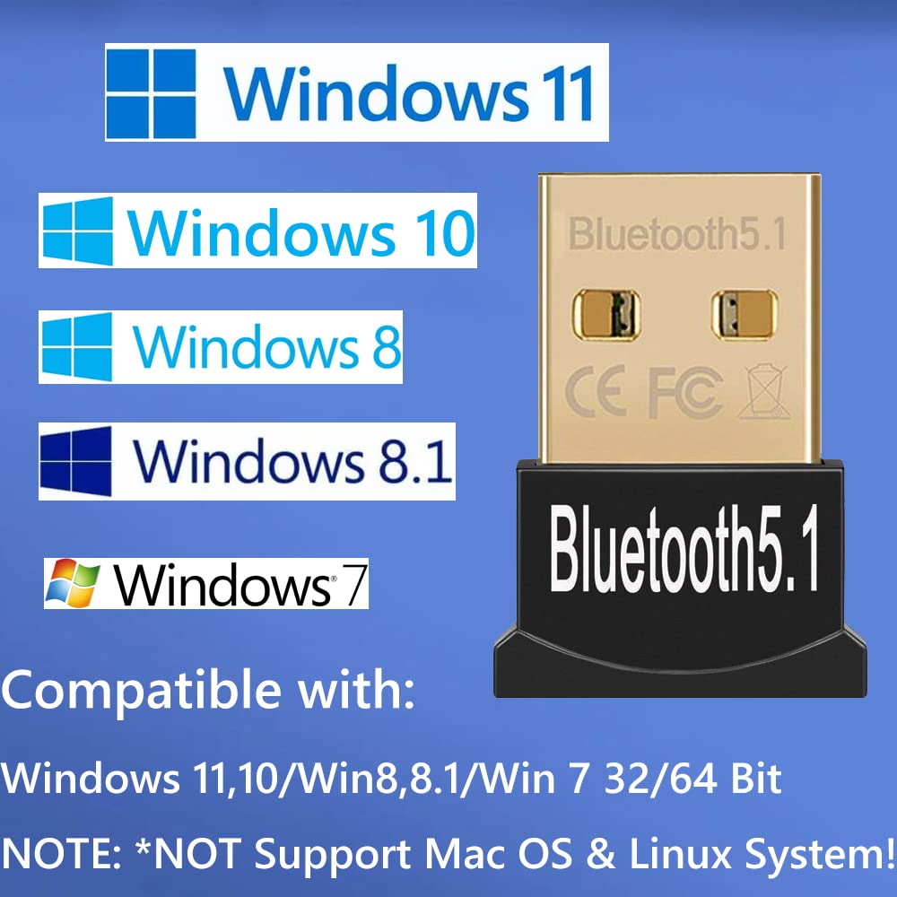 Usb Bluetooth Adapter For Pc, Warmstor Bluetooth 5.1 Dongle Receiver Support Windows 11/10/8.1/8/7 For Desktop, Laptop, Bluetoot