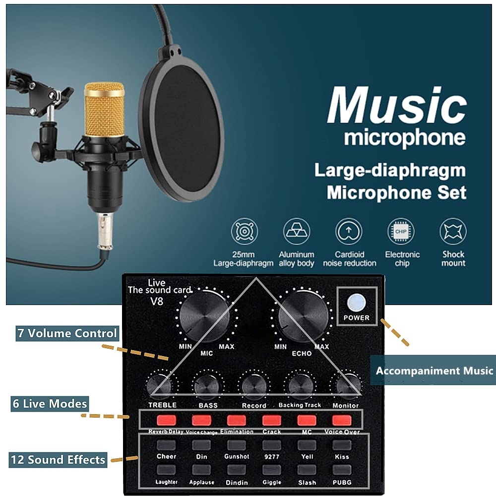 Podcast Equipment Bundle, Bm 800 Recording Studio Package With Voice Changer, Live Sound Card   Audio Interface For Laptop Compu
