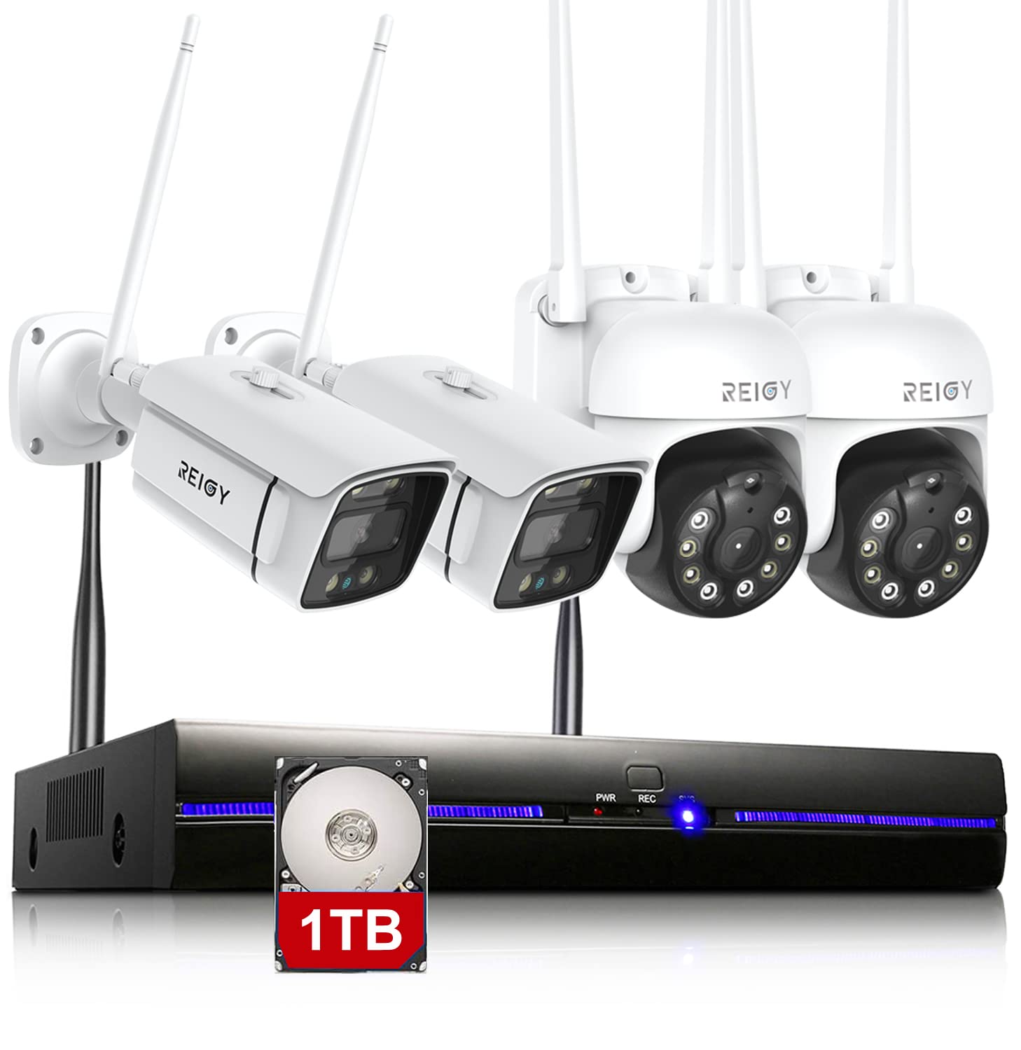 Reigy 3Mp Wifi Security Camera System With Floodlight And 1Tb Hard Drive Preinstalled, 2K Outdoor Home Surveillance Set 8Ch Nvr 