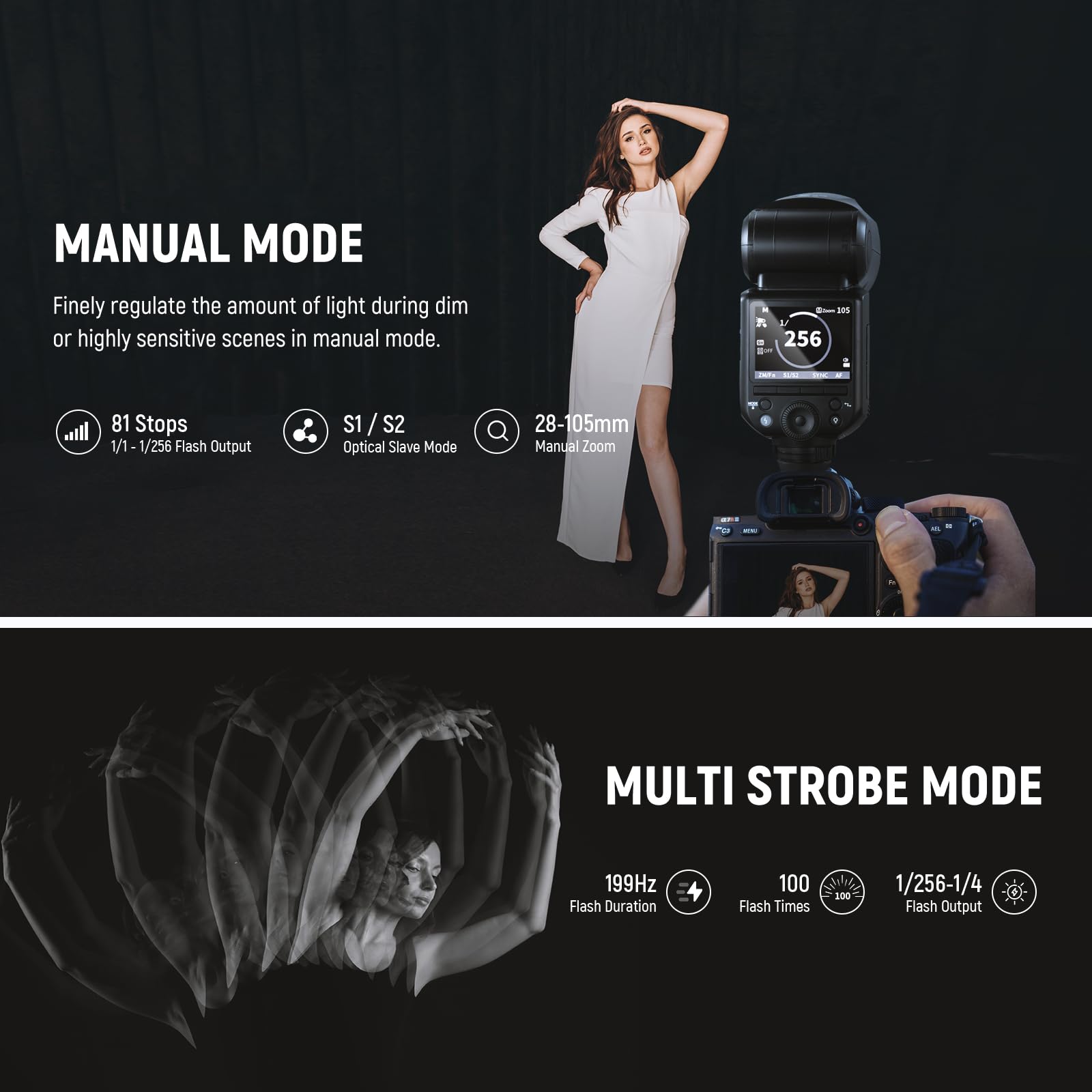 Neewer Z2 S 2.4G Ttl Round Head Flash Speedlite For Sony, Upgraded Ui, 2 Adjustable Modeling Lamps, Ttl/M Quick Switch Tcm Key,