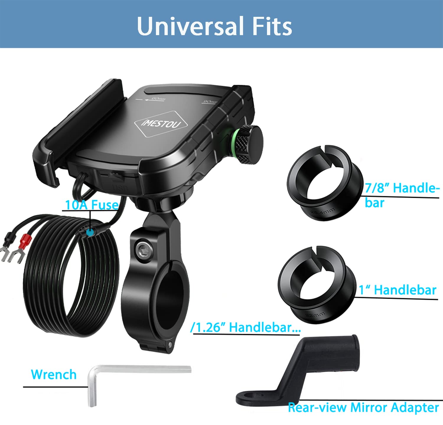 Imestou Motorcycle Phone Mount Usb Charger Handlebar/Rear View Mirror Cellphone Holder Aluminum With 17Mm Ball Works With 12/24V