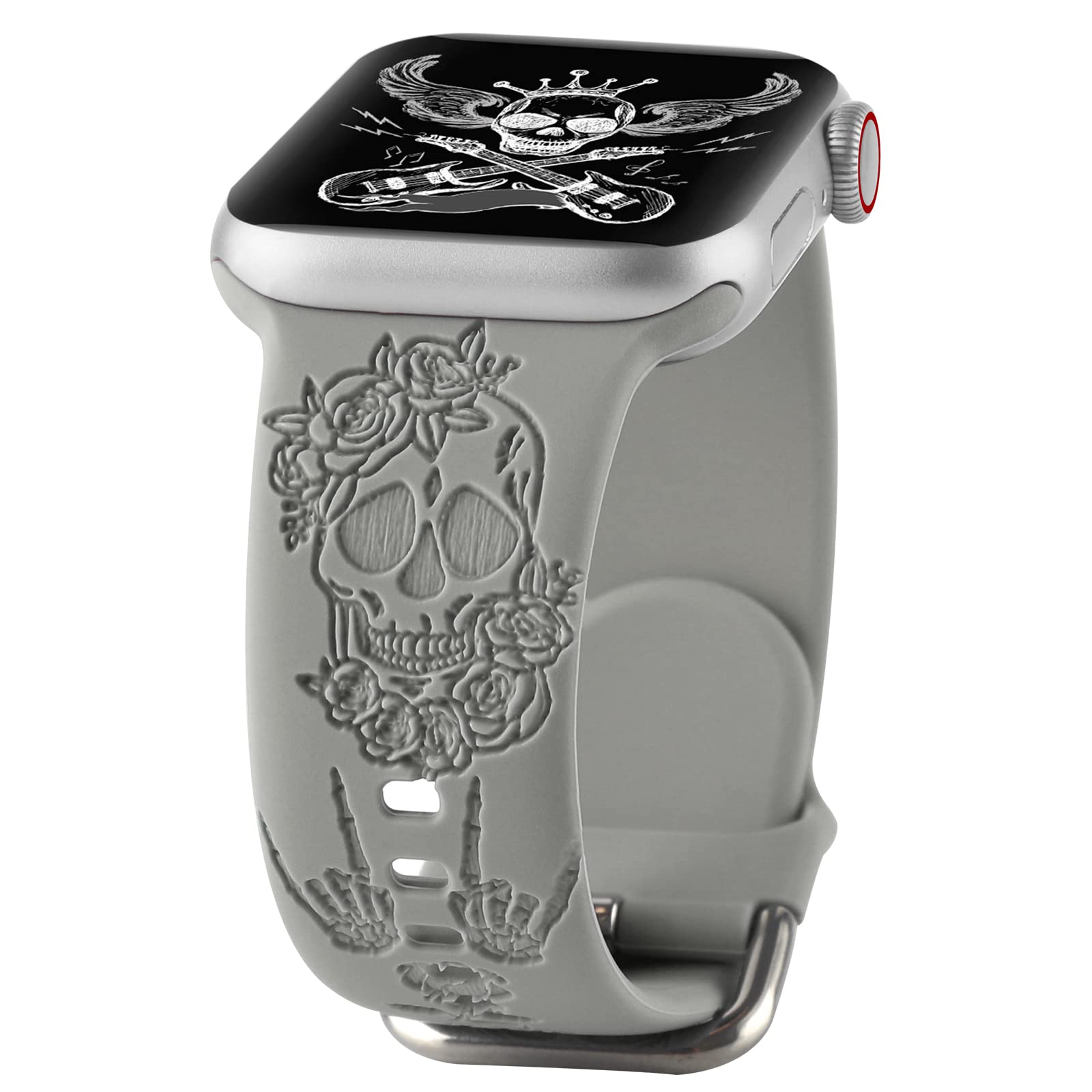 Halloween Floral Engraved Silicone Band Compatible With Apple Watch 42Mm 44Mm 45Mm For Women Men,Skull Pattern Laser Printed Sof