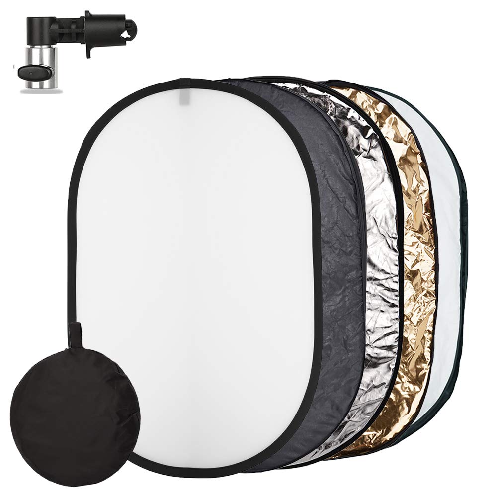 Photo Light Reflector 24X36 Inches/ 60X90 Cm 5 In 1 Diffuser Photography Collapsible With Bag And Reflector Holder Clips For Stu