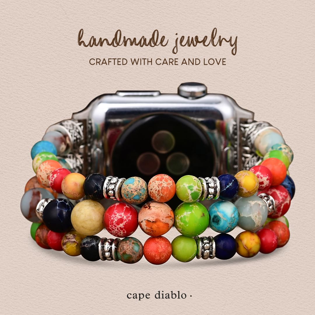 Cape Diablo Smart Watch Band For Women - Handmade Gemstone Strap - Compatible With 38Mm-45Mm Apple Faces (Vibrant Chakra, Small