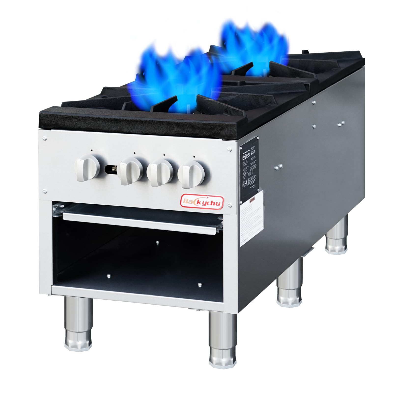 Backychu Commercial Gas Stock Pot Range - 160,000 BTU Single Burner Stove, 18 Stainless Steel Countertop Gas Range for Restauran