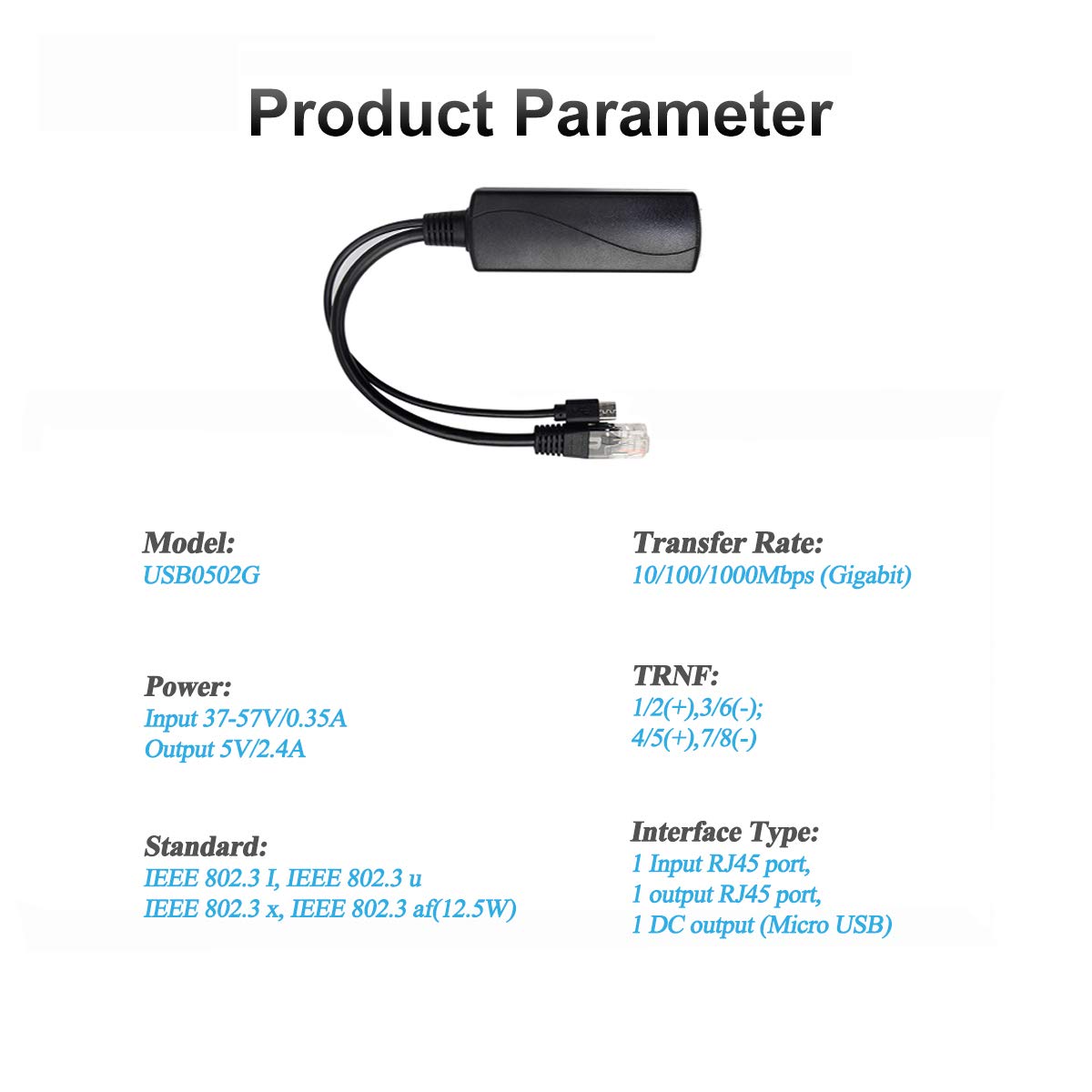 Revodata Gigabit Micro Usb Poe Splitter 5V 2.4A, Ieee 802.3Af Standard 10/100/1000Mbps For Raspberry Pi 3B, Google Wifi, Tablets