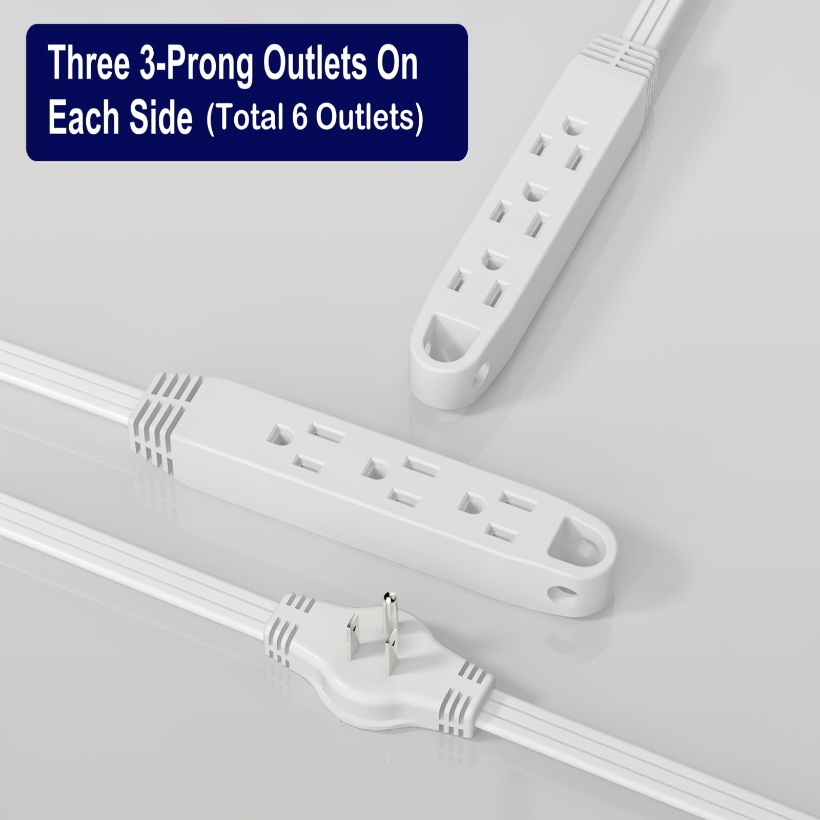 3 Prong Twin Extension Cord 16Ft Double Cord 8 Ft Each Side Slim Flat Head Extension Cord Total 6 Outlets