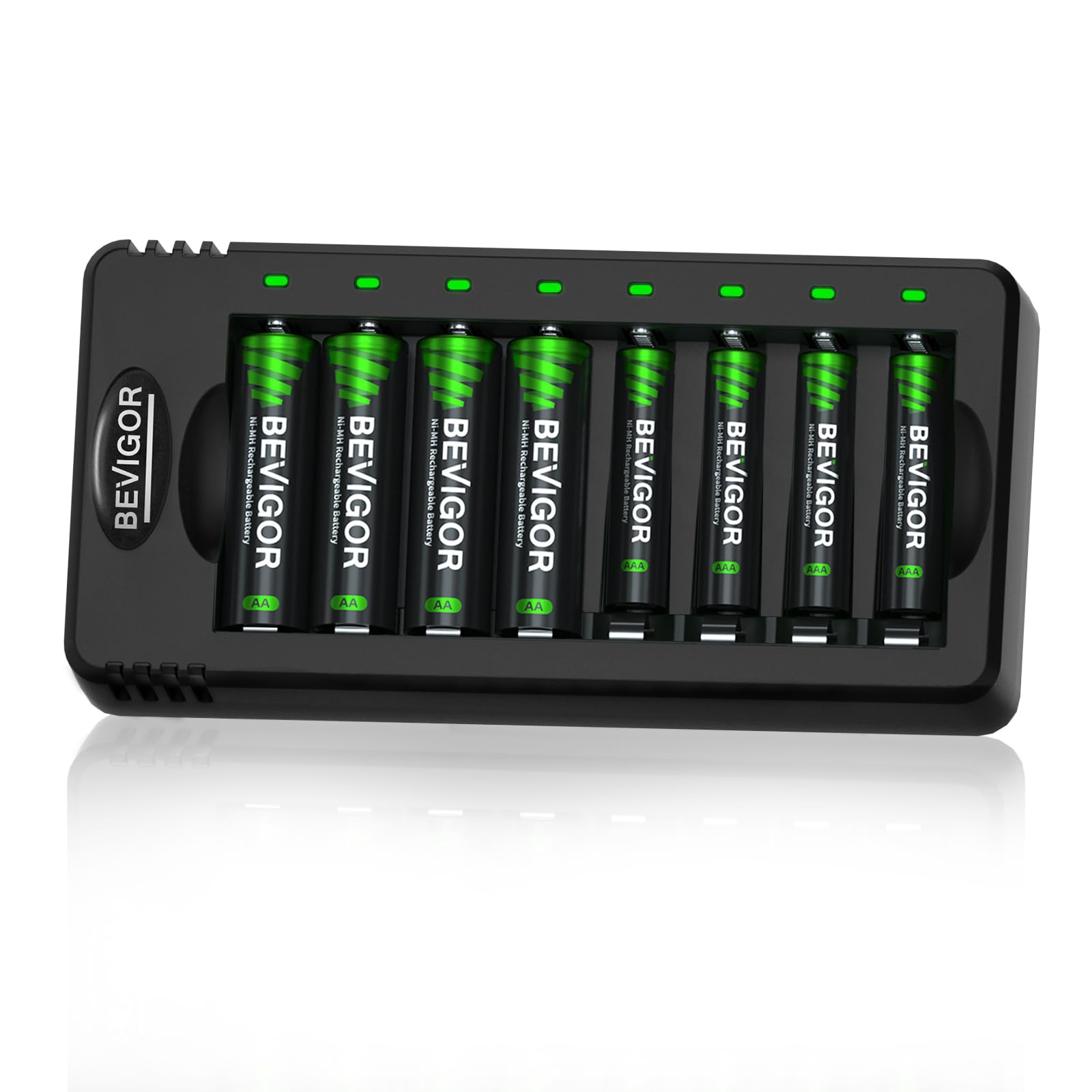 BEVIGOR Rechargeable AA and AAA Batteries with 8 Bay Smart Charger, 4 Pack AA 2800mAh & 4 Pack AAA 1100mAh Low self Discharge Ni