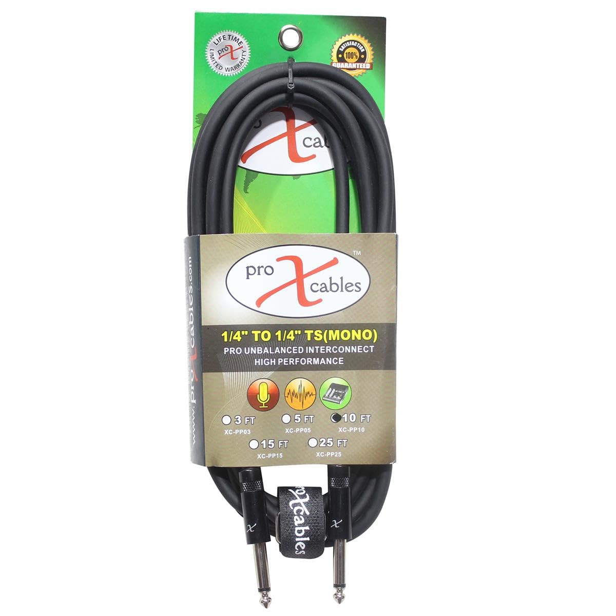 Prox XC-PP10 10' Ft. Unbalanced 1/4' TS-M to 1/4' TS-M Better Performance Pro Audio Instrument Guitar Cable