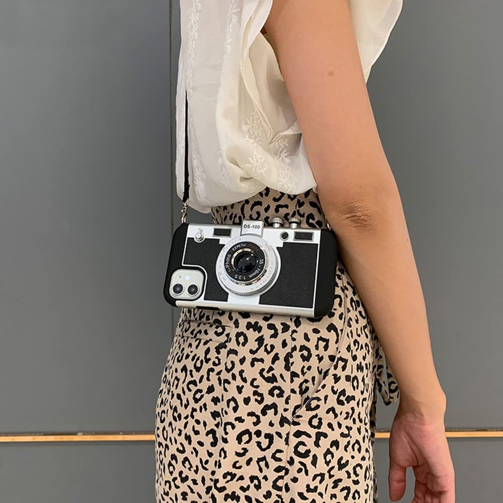 Unnfiko Emily In Paris Phone Cases For Iphone 15 Pro Max, Cute Camera Design, 3D Vintage Camera Cover Phone Case With Wrist Stra