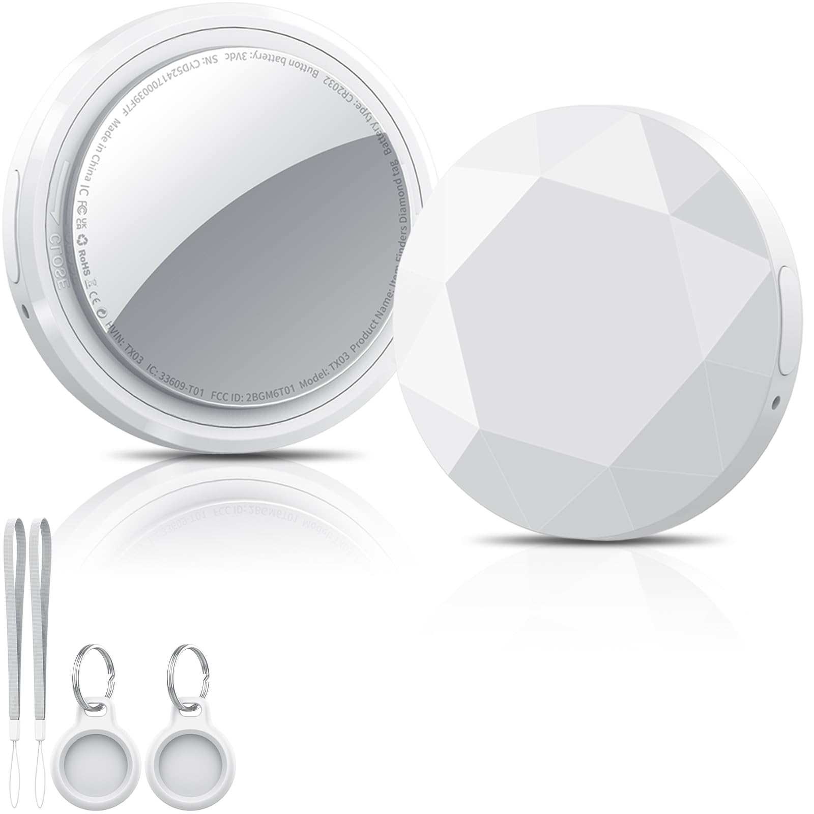 QCOQ Air Tracker Tag-2 Pack White | Bluetooth Tracker Work with Apple Find My (iOS 14.6 Above Only), Smart Tag with Protective C