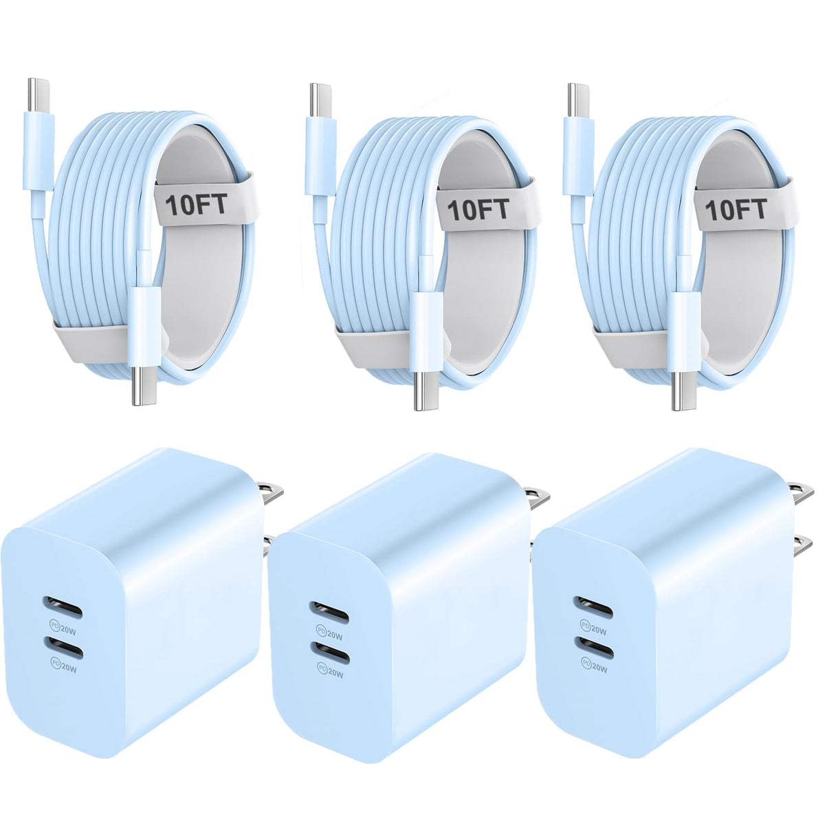Usb C Charger For Iphone 15/15 Pro Max, 20W Dual Port Usb C Fast Charger Block With 10Ft Long Usb C To C Fast Charging Cord Cabl