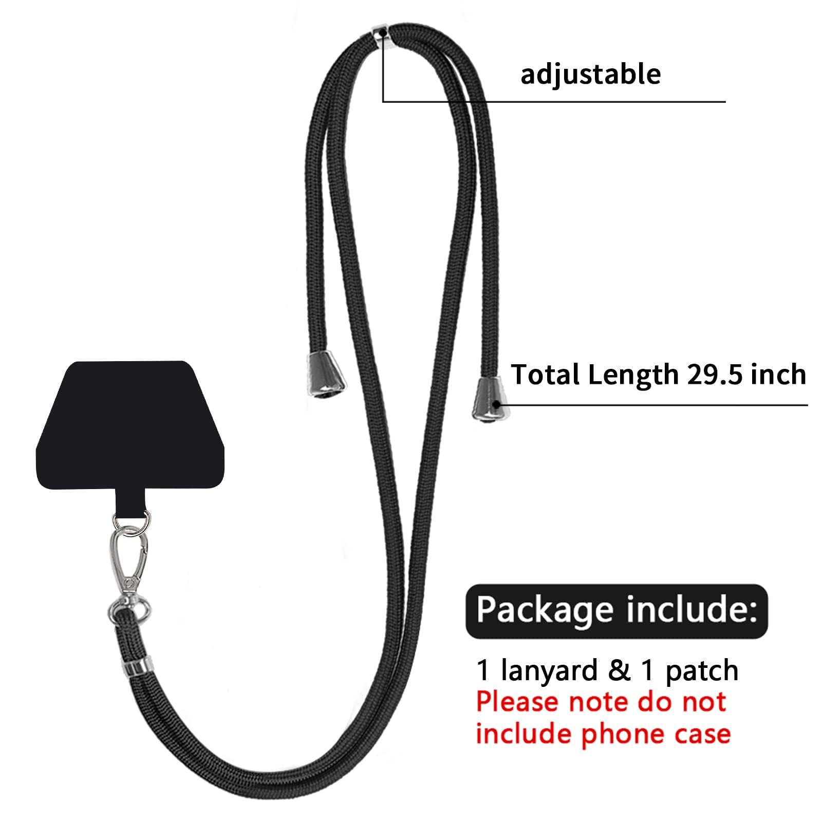 Ss Phone Lanyard, Cell Phone Lanyard With Adjustable Detachable Neckstrap And Phone Tether, Phone Strap Suitable For All Smartphones Black