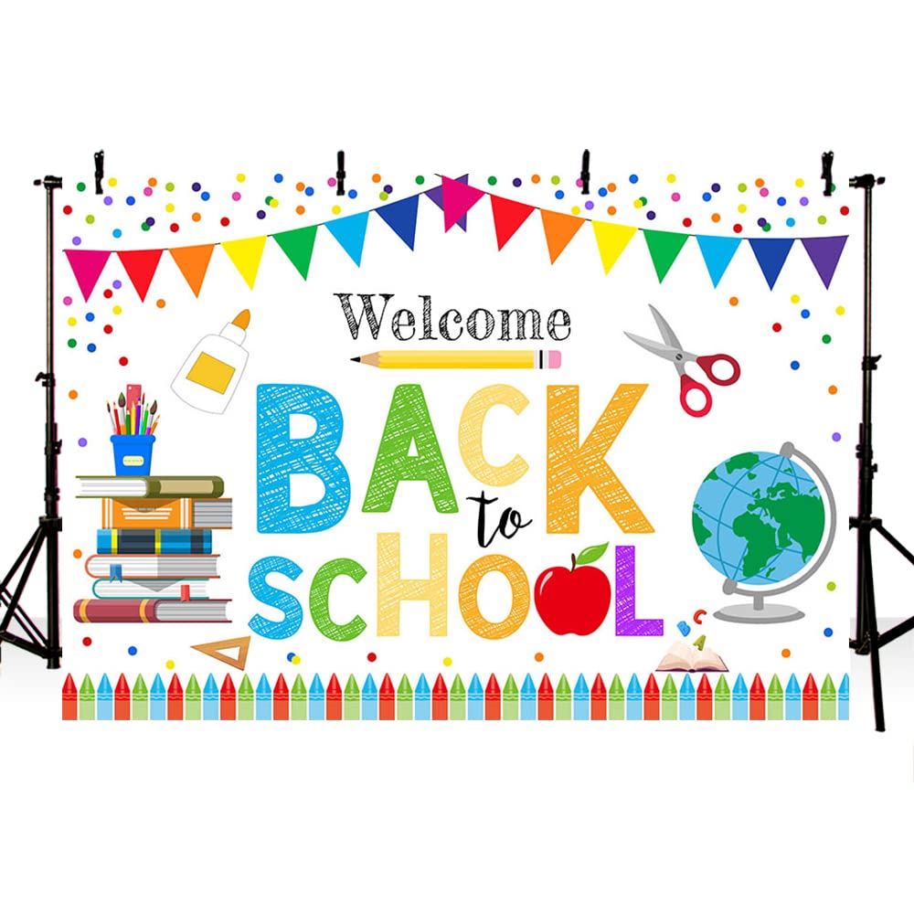 Mehofond Welcome Back To School Backdrop For Kids Children Preschool First Day Of School Kindergarten Classroom Confetti Party Supplies Decor Banner Photo Booth Background Props 7X5Ft