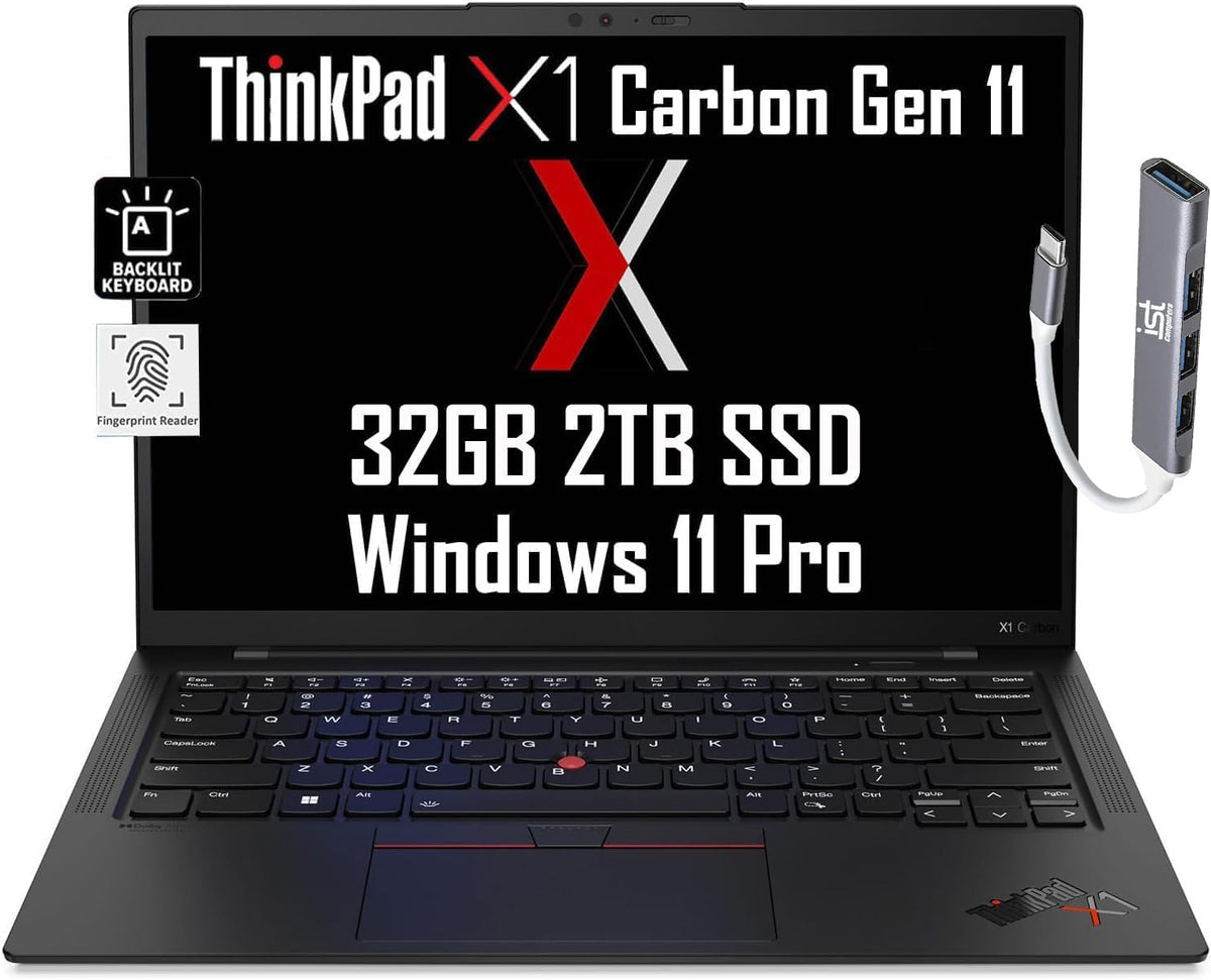 Lenovo Thinkpad X1 Carbon Gen 11 (14'' Fhd+ Touchscreen, Intel 10 Core I7 1365U, 32Gb Ram, 2Tb Ssd) Business Laptop, 13.5 Hr Lon