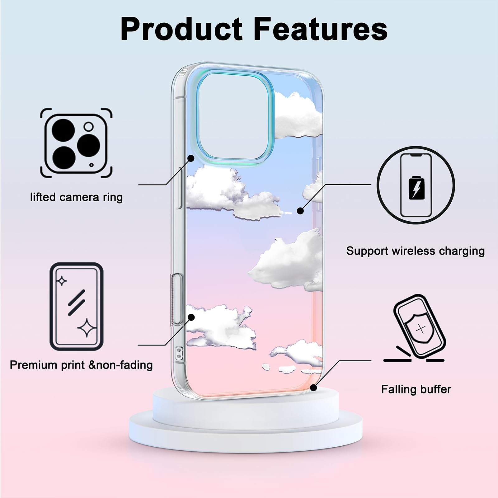 I Mgae In Ar Compact Case For Iphone 16 Pro Max Holographic Cloud Design,Cute Trendy Soft Slim Tpu Shockproof Protective Phone C