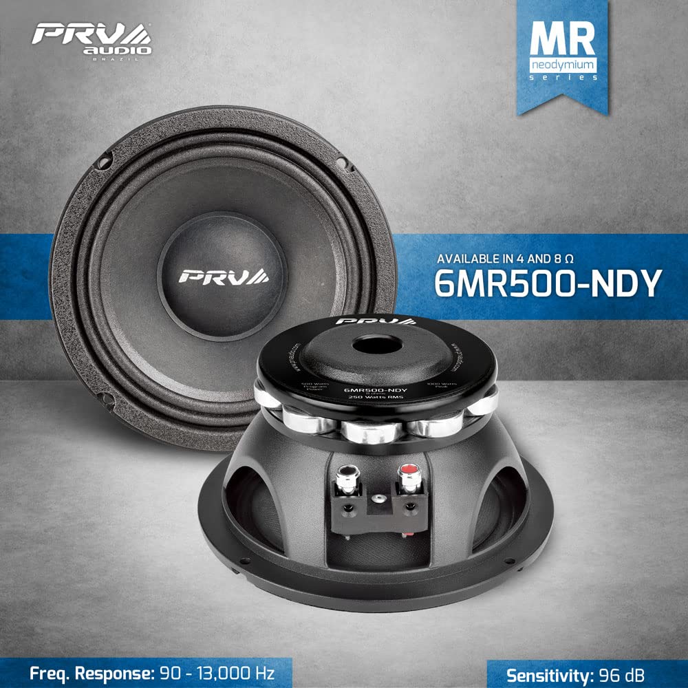 Prv Audio 6.5 Inch Midrange Speaker 6Mr500 Ndy 4 500 Watts 4 Ohm Neodymium Magnet, High Output Loudspeaker For Car Audio & Motor