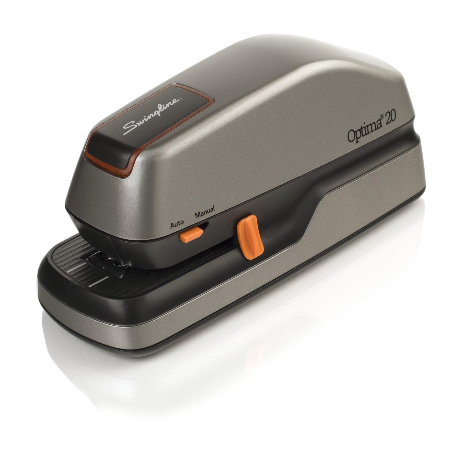 Swingline Electric Stapler, 20 Sheet Capacity, Optima 20, Jam Free, Auto or Manual, Plug In or Battery, Silver (48208)
