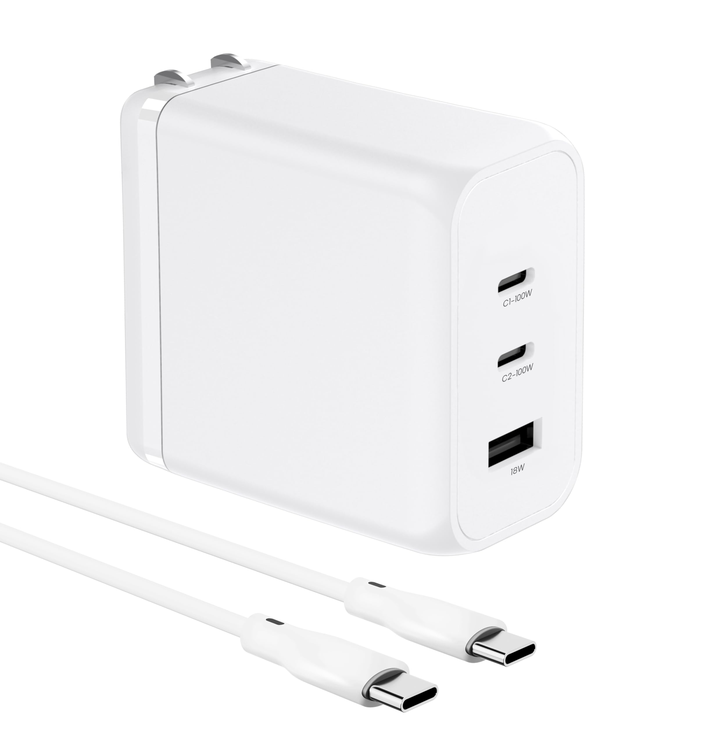 Tekturn 100W Smart Gan Pd Charger, 6.6Ft/2M 100W E Mark Cable, 3 Ports (2 Usb C, 1 Usb A), Compatible With Macbook Pro, Pixelboo