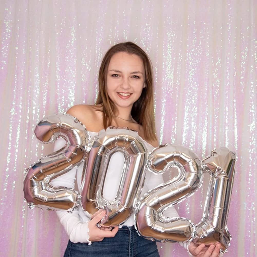 Poise3Ehome White Iridescent Sequin Backdrop,8Ft X 10Ft Sequin Photography Backdrop Curtain For Party Decoration