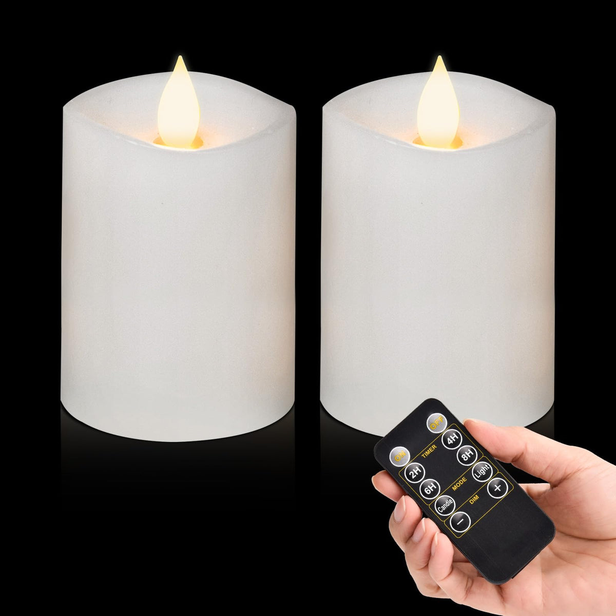 Milysoek 3X4 Flickering Flameless Candles Set Of 2,Real Wax Pillar Led Candles Battery Candles,With Timer,4 Inch Flameless Candl