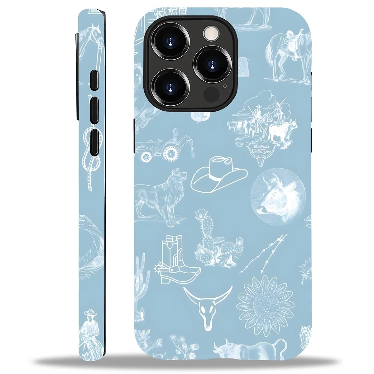 Akinmi Case For Iphone 14 Pro Max,Blue Shadow Horse Exquisitely Pattern Double Protective Phone Cover Cases Soft Silicone For Ip