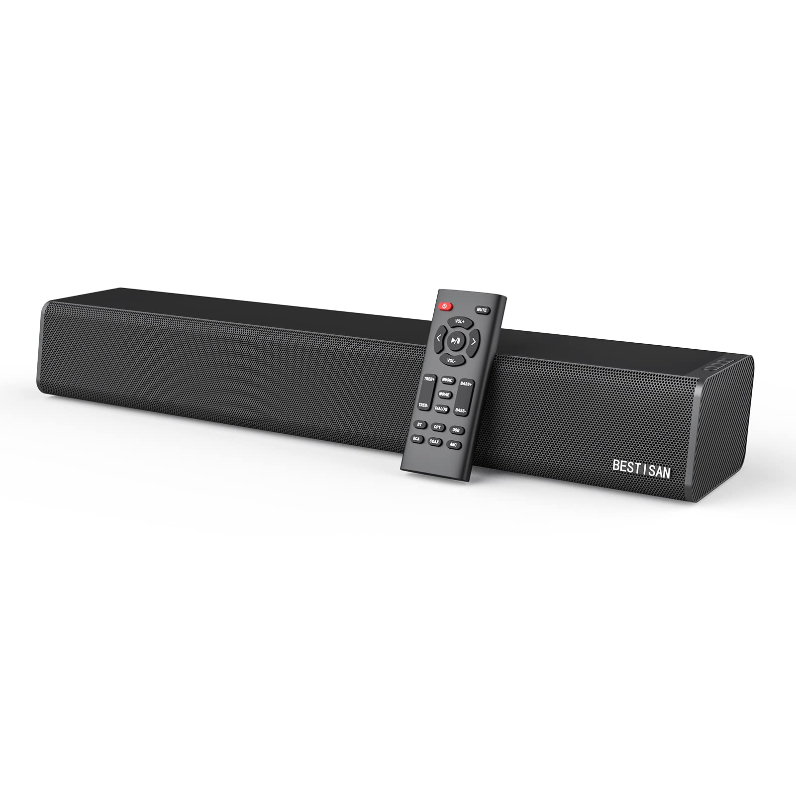Sound Bar, Bestisan 50 Watts Soundbar With Hdmi, Optical, Coaxial, Aux, Usb And Bluetooth Connection, Dsp, Bass Adjustable, 16 I