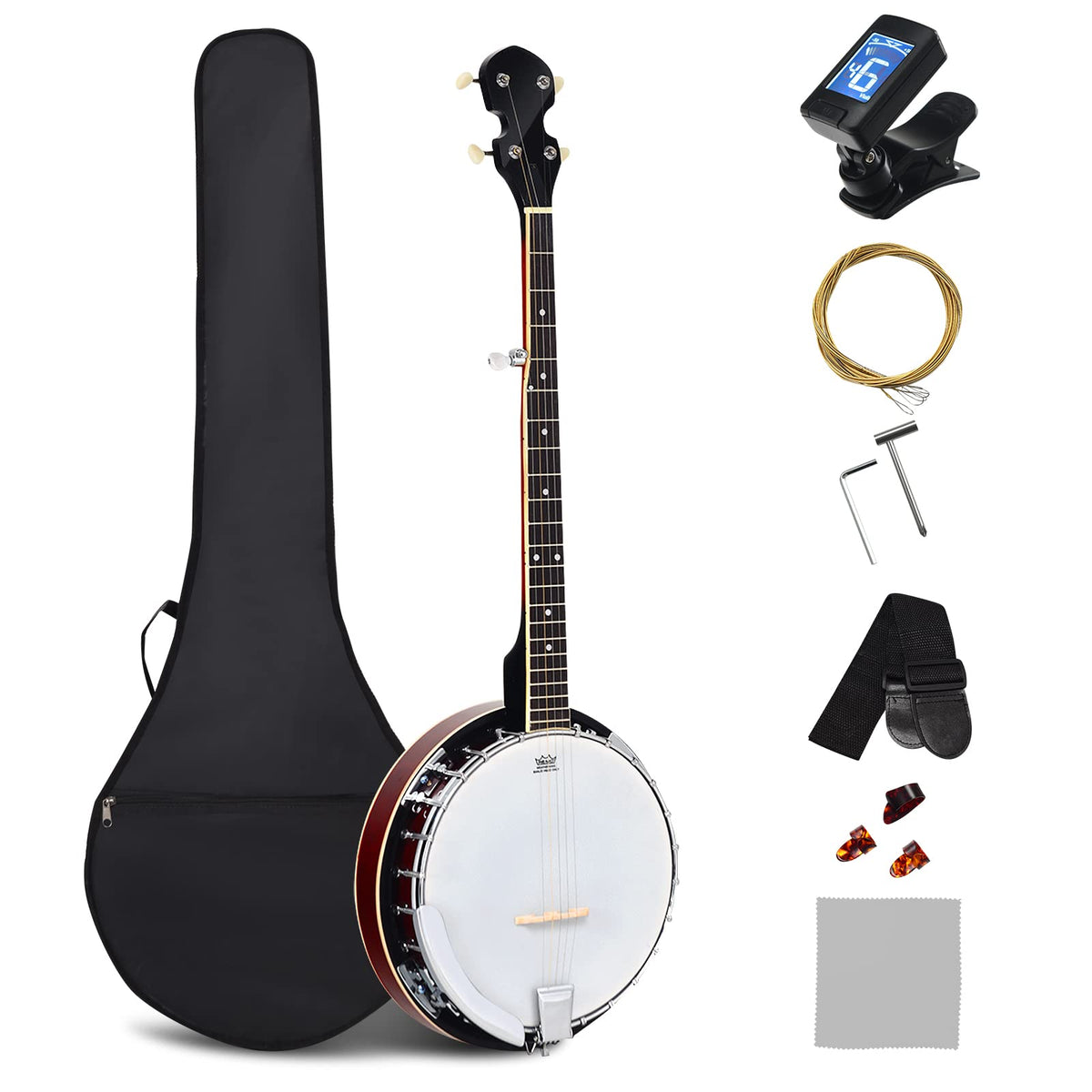 Costzon 5 String Banjo 24 Bracket With Geared 5Th Tuner And Mid Range Closed Handle, Beginner Kit With 420D Oxford Cloth Bag, On