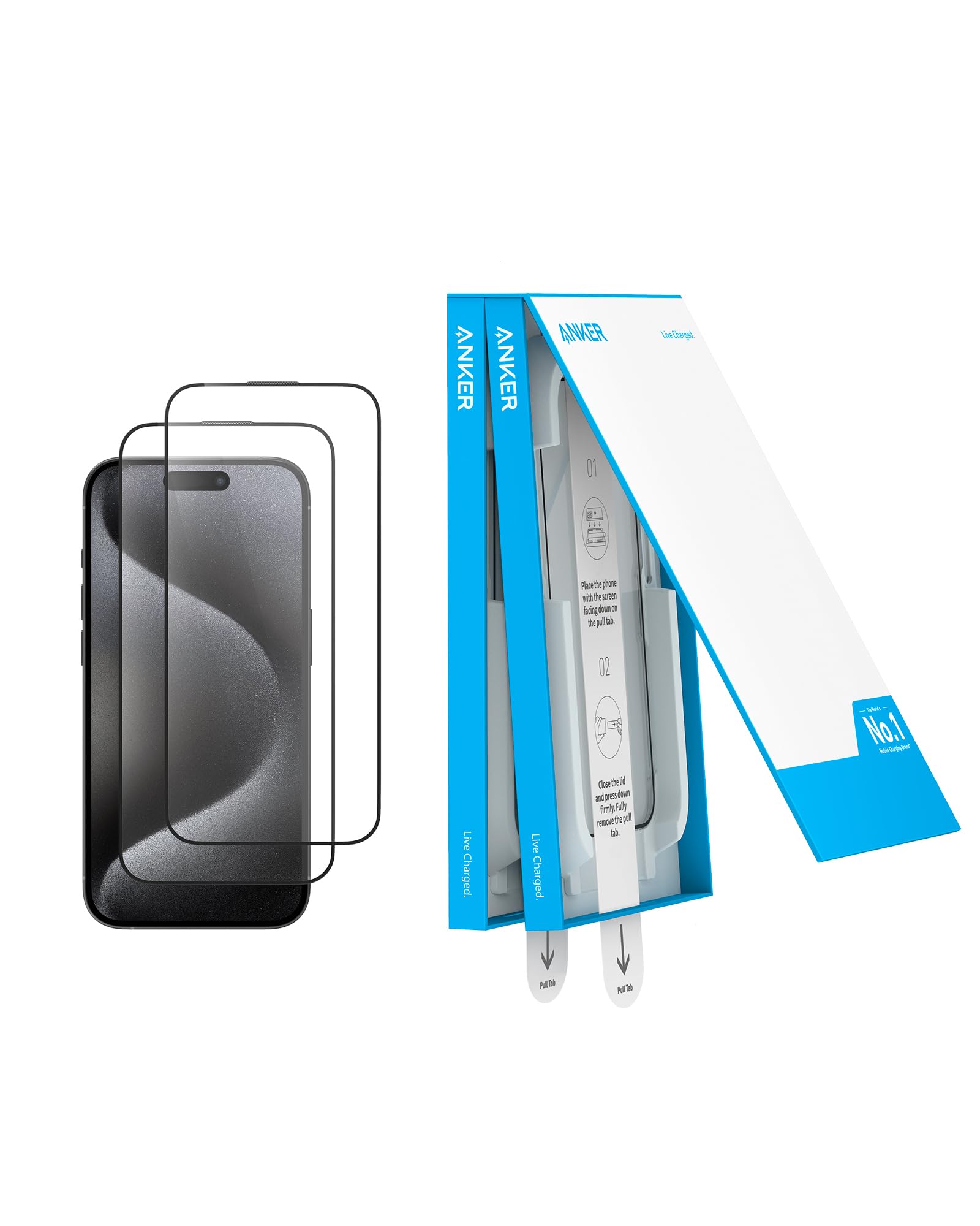 Anker Screen Protector for iPhone 15 Pro, Bubble-and-Dust-Free iPhone HD Tempered Glass, Durable and Drop-Proof with 9H Hardness