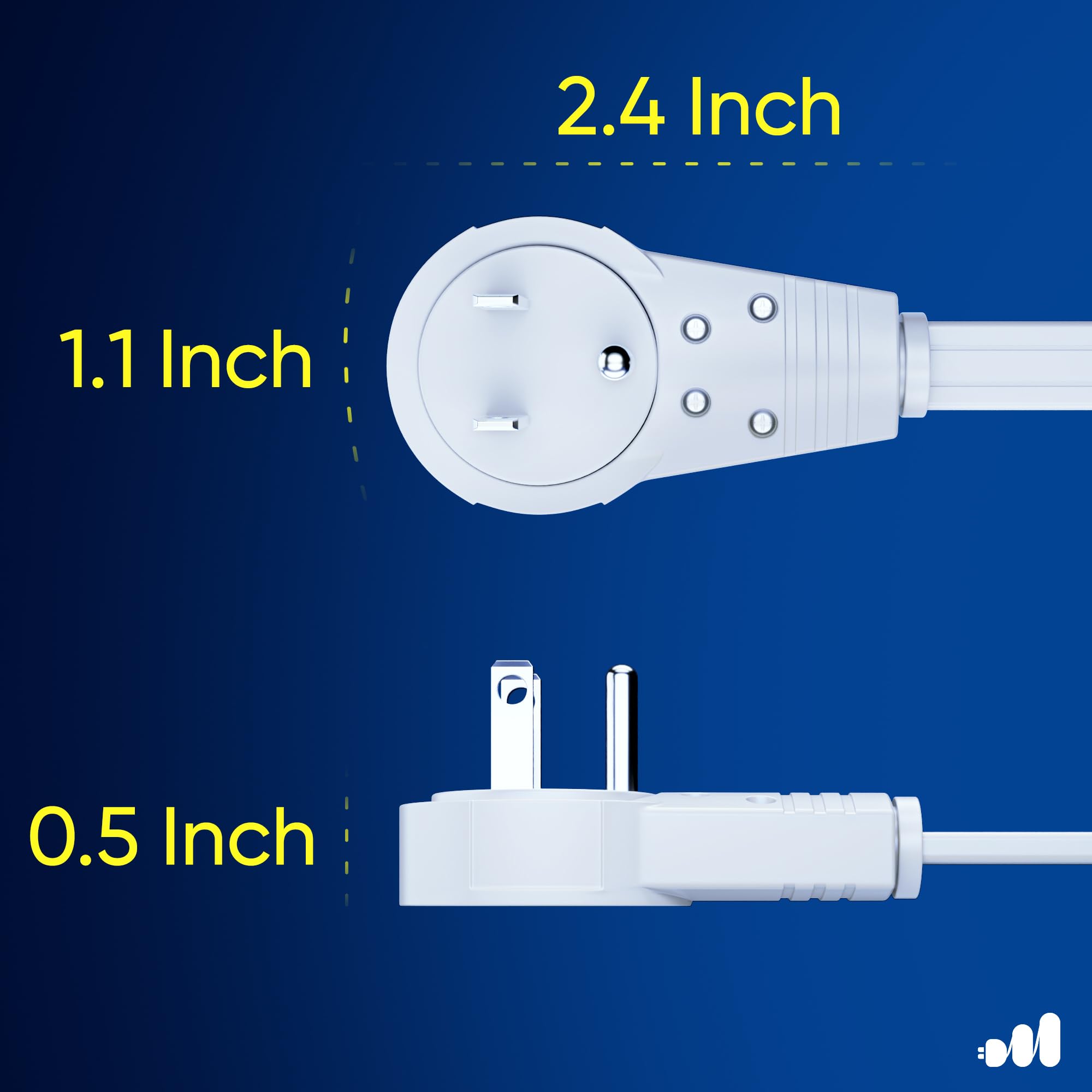 Maximm Cable 15 Ft 360� Rotating Flat Plug Extension Cord/Wire, 16 Awg Multi 3 Outlet Extension Wire, 3 Prong Grounded Wire   White   Ul Certified