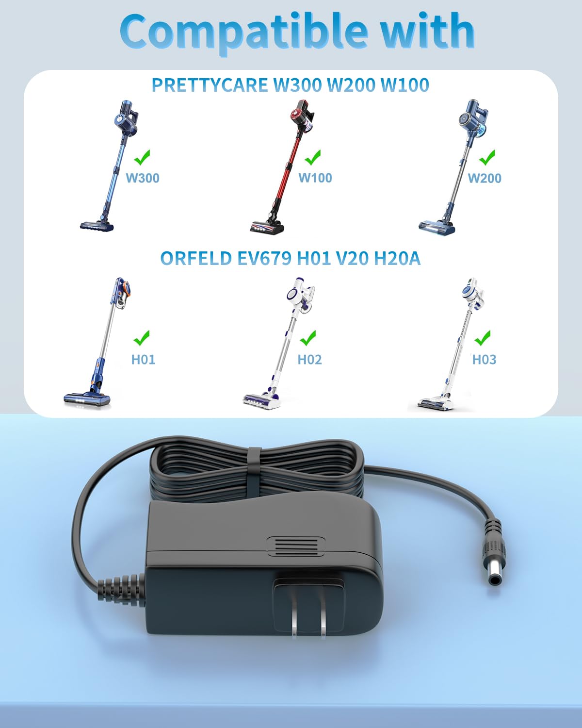 Replacment For Prettycare Vacuum Charger Compatible With Prettycare W100 W200 W300 W400 20Kpa 22.2V 180W Power Cord Adapter For