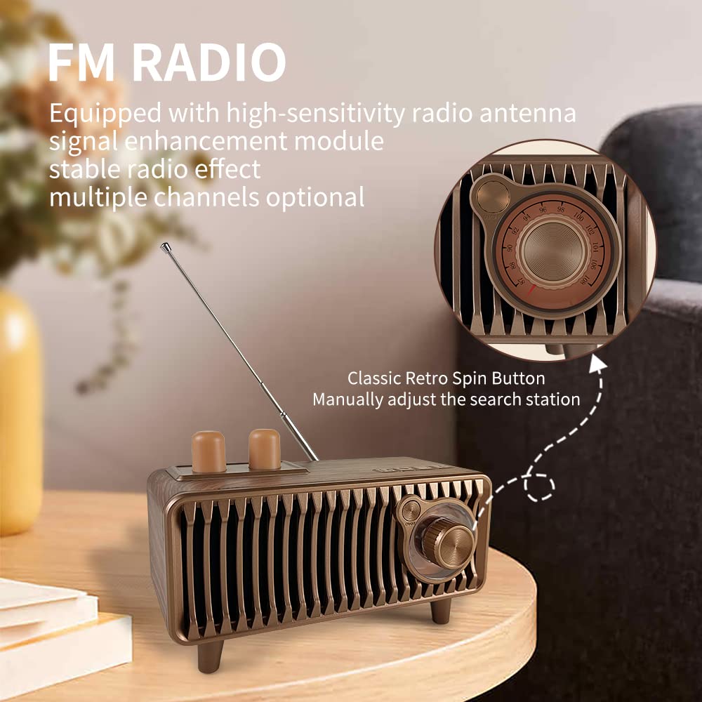 Cyboris Retro Bluetooth Speaker, Vintage Radio Walnut Wood Rotary Fm Radio 20W Dual Speakers Stereo,With U Disk/Tf Card/Aux Music Player Function,Portable Wireless Speakers For Home, Office Decor
