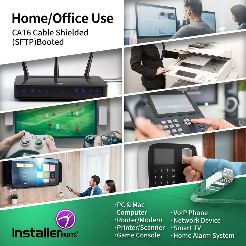 Installerparts Ethernet Cable Cat6 Cable Shielded (Sstp/Sftp) Booted 0.5 Ft   Green   Professional Series   10Gigabit/Sec Networ