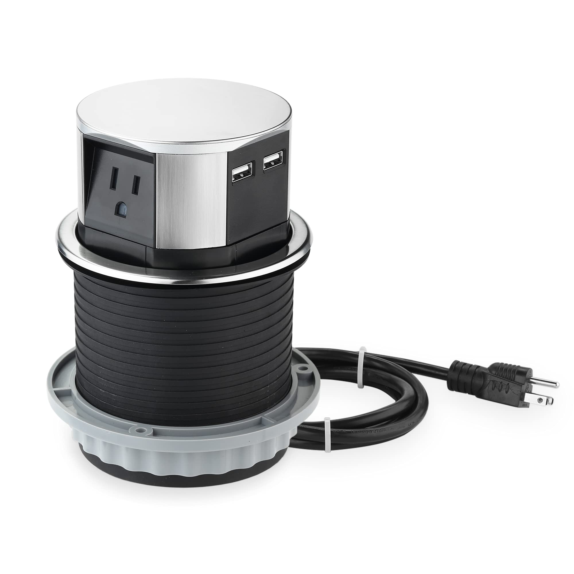 Link 2 Home Space Saver Pop Up Outlet With Usb, 3 Power Outlets 15A, 2 Usb Ports 2.4A Fast Charge, Splash Resistant, Stainless S