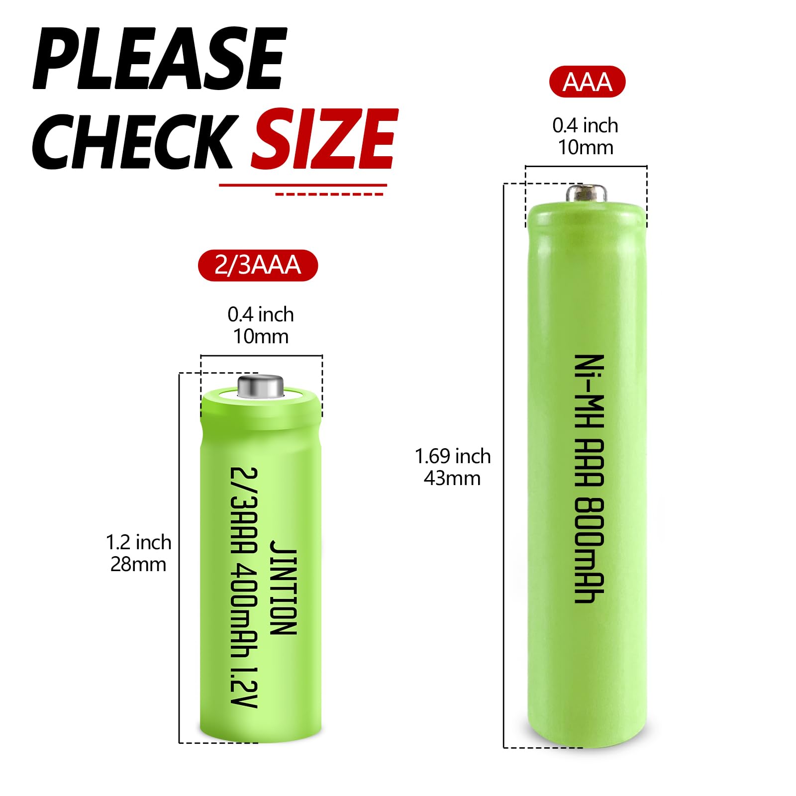 Jintion Nimh 2/3Aaa Rechargeable 2/3 Aaa Batteries 1.2V 400Mah Battery Button Top 5 Pack(They Are Not Aaa Size Batteries)