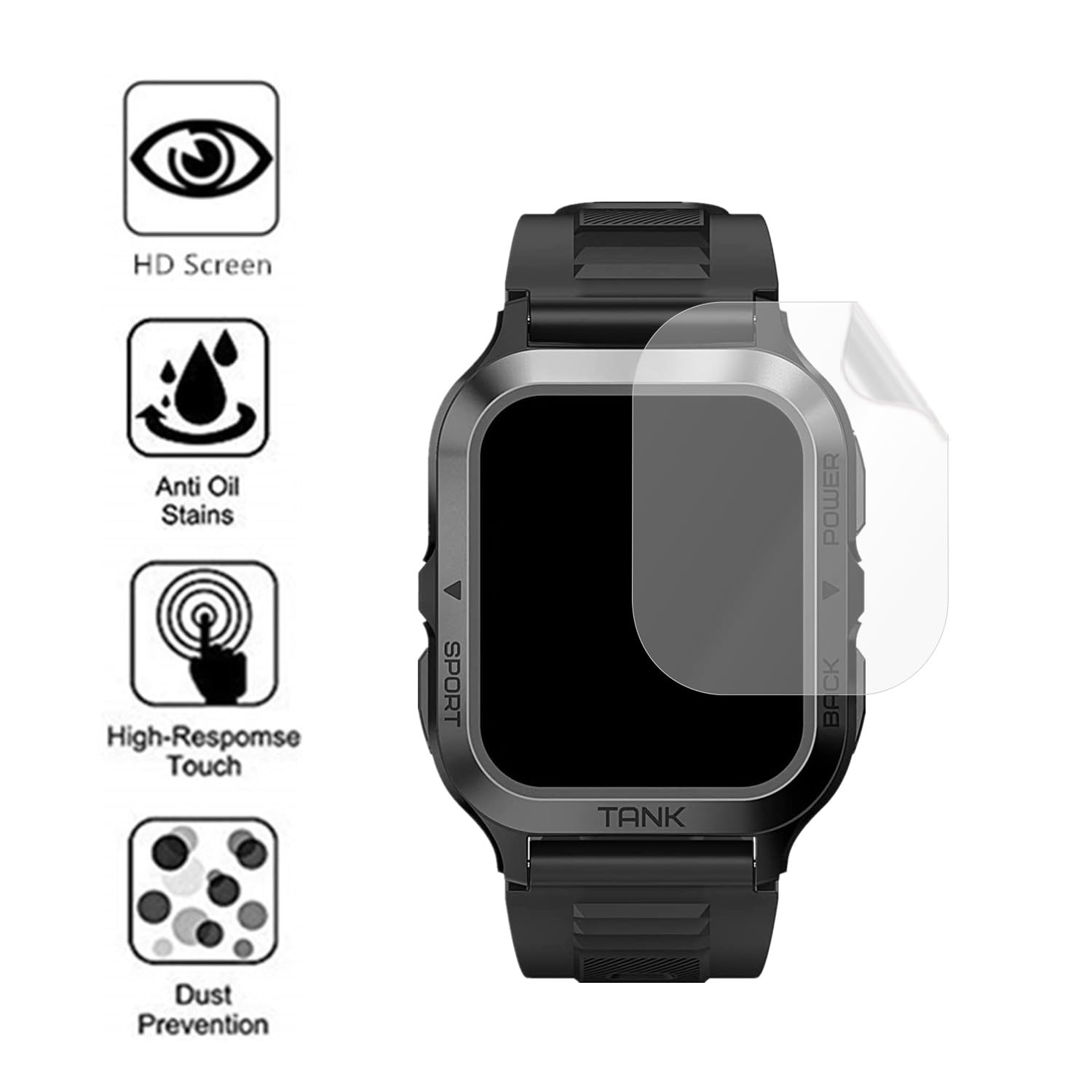 Aemus Compatible For Amaztim M2 Screen Protector (6 Pack) Full Coverage Pet Clear Film Compatible For Kospet M2 1.85'' Smart Wat