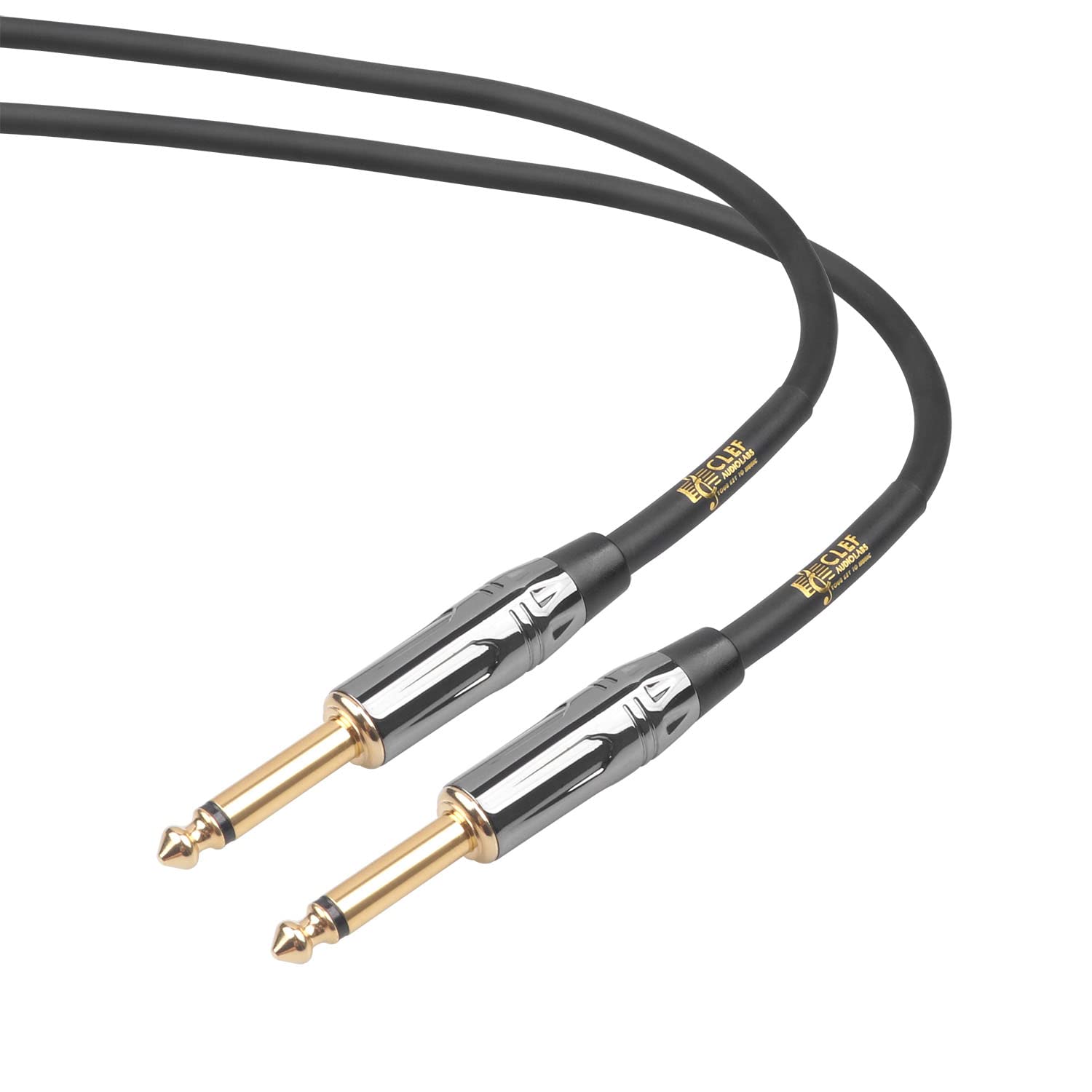 Clef Audio Labs Guitar Cable 6 Ft, 22Awg Shielded, Tangle Free Pvc Jacket, Chrome Zinc Alloy Shell, Electric Bass Guitar Amp Cor
