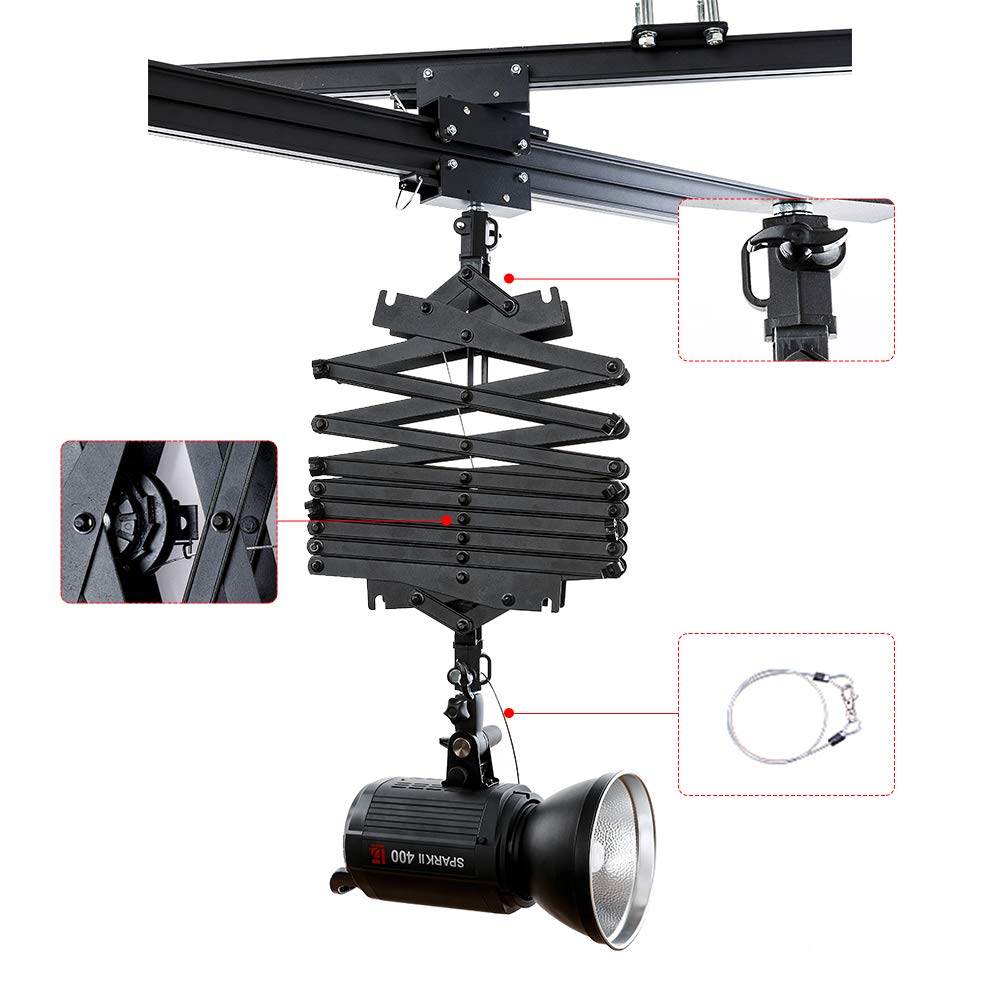 Datouboss 2M Drop Pantograph For Studio Photography Ceiling Rail System Photographic Pantograph Kit With Pulley, Safety Rope Acc