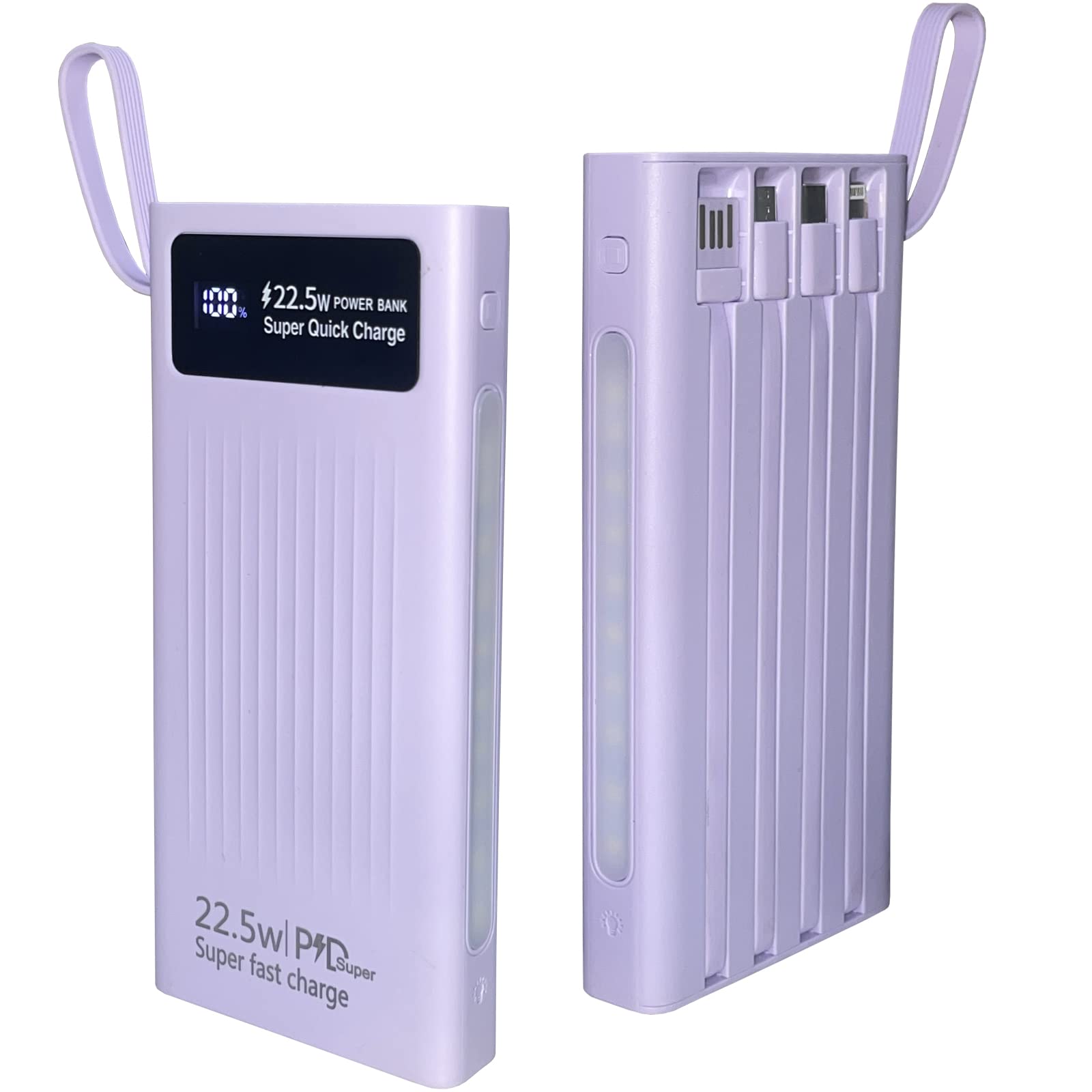 Portable Charger with Built in Cables,Mandarooker 10000mAh Power Bank with LED Lamp Fast Charging USB C External Battery Pack Ph