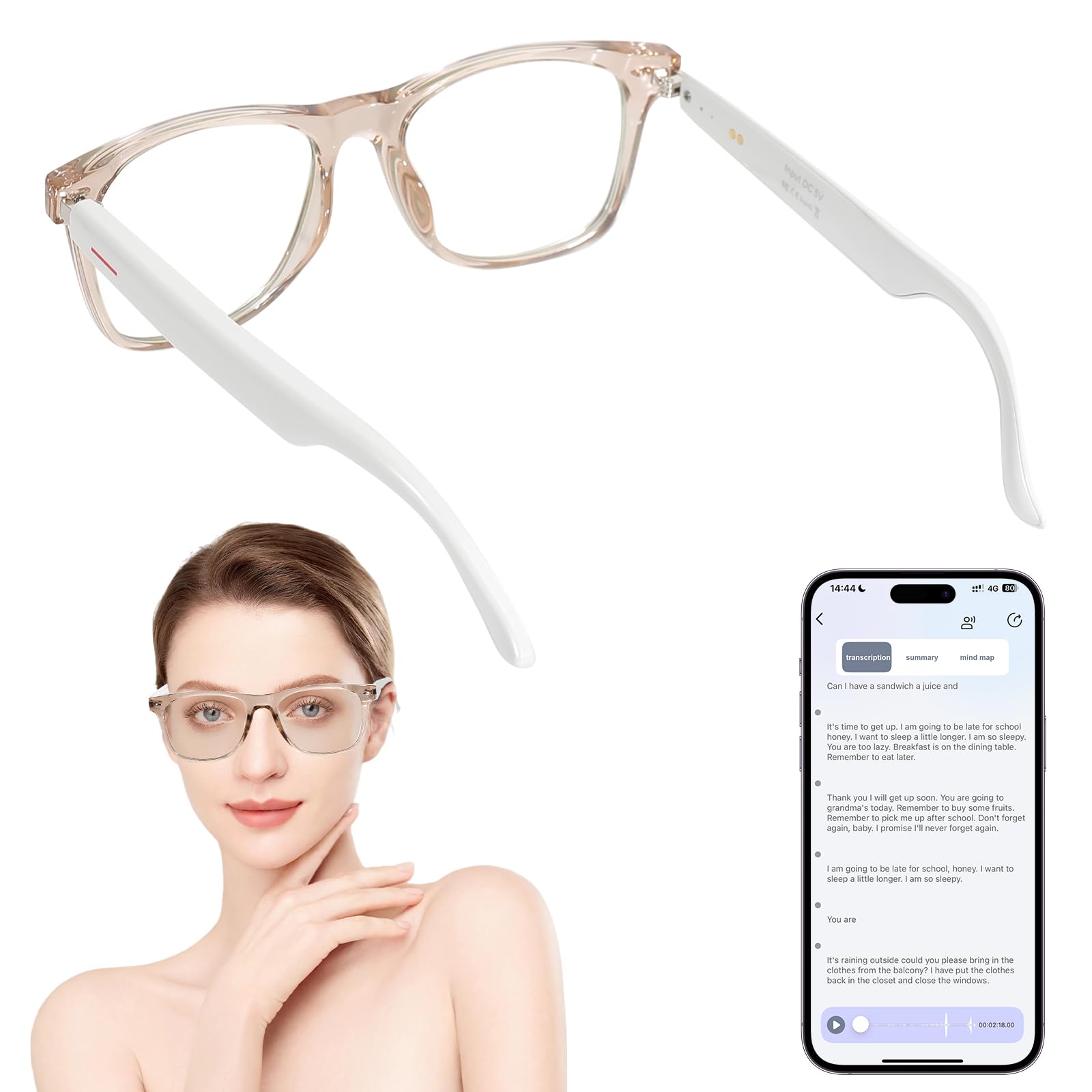 Weylmd Smart Bluetooth Audio Glasses with Open-Ear Speakers, Blue Light Blocking & Anti-Glare Lenses, Voice Control, HD Mic, Blu