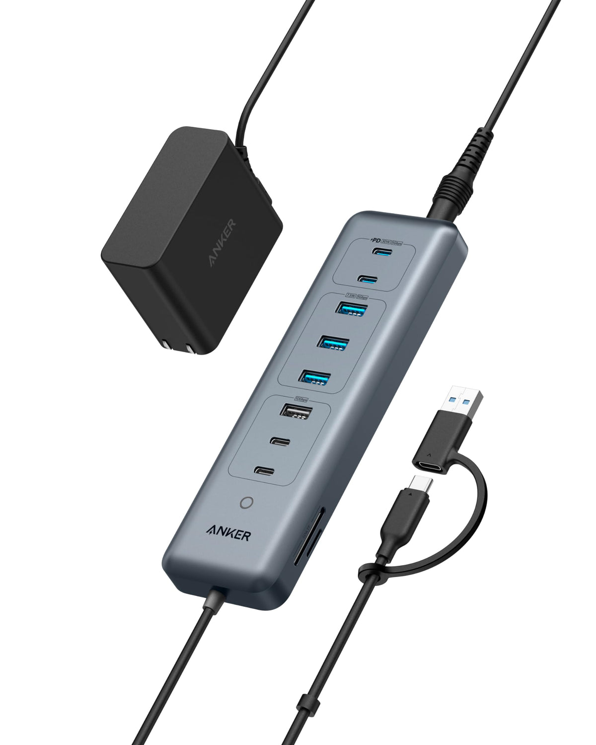 Anker Usb C Hub,11 In 1 10Gbps Data Hub With 4 Usb A And 4 Usb C Ports, 100W Usb C Pd In, Card Reader, 2 In 1 Usb Connector, For