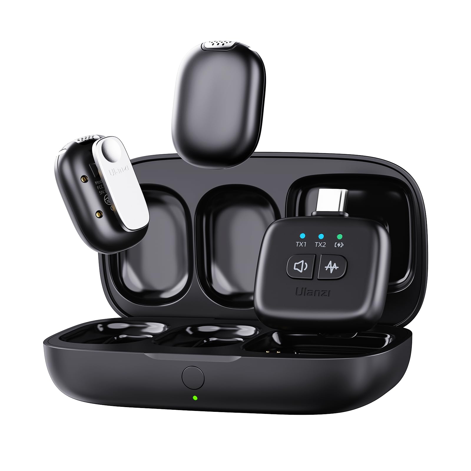ULANZI A30 Tiny Mic Magnetic (Black), Wireless Lavalier Microphone Mini Size, Noise Cancellation, 164 ft Range, 20H Battery Life