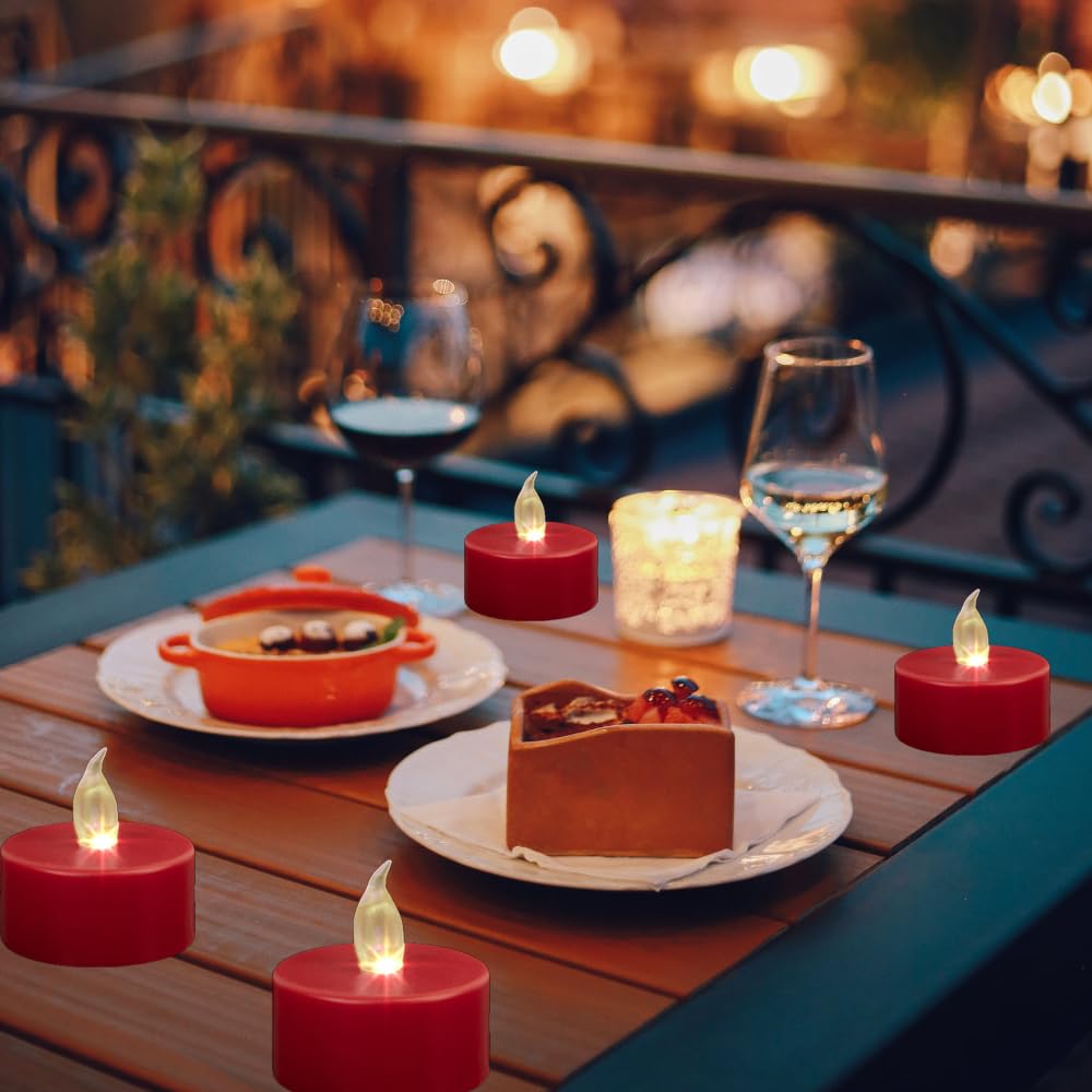 Boakboary Tea Lights Flameless Battery Operated Candles 50 Pack Red Led Electric Flickering Votive Candle Long Lasting 200 Hours