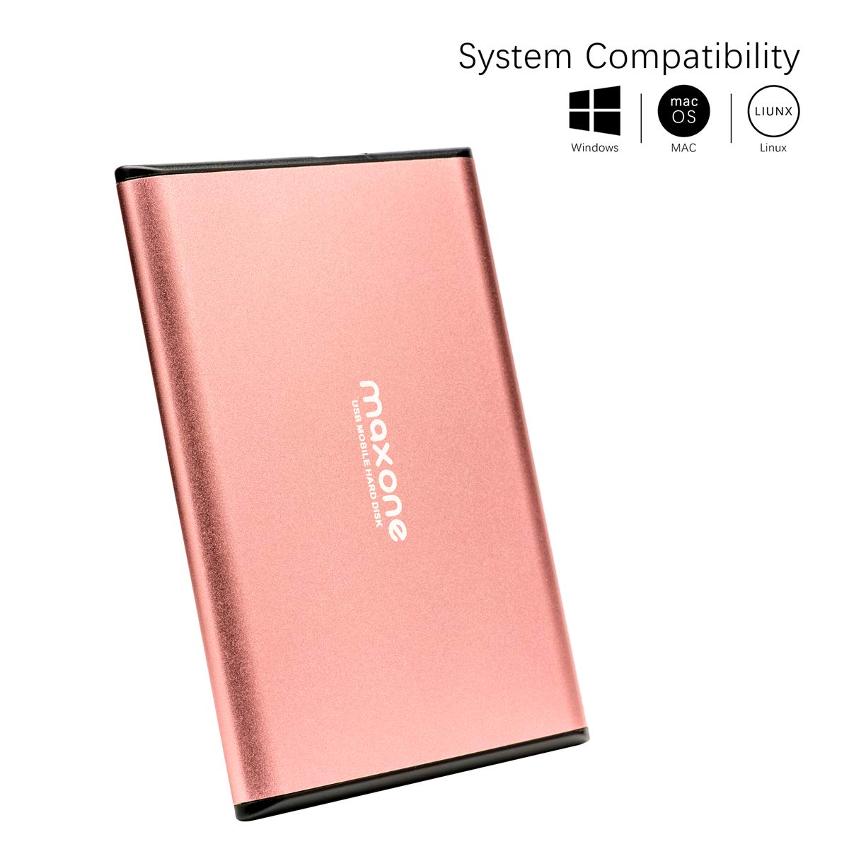 Maxone 160Gb External Hard Drive Portable 2.5'' Ultra Slim Hdd Storage Usb 3.0 For Pc, Mac, Laptop, Chromebook   Rose Pink
