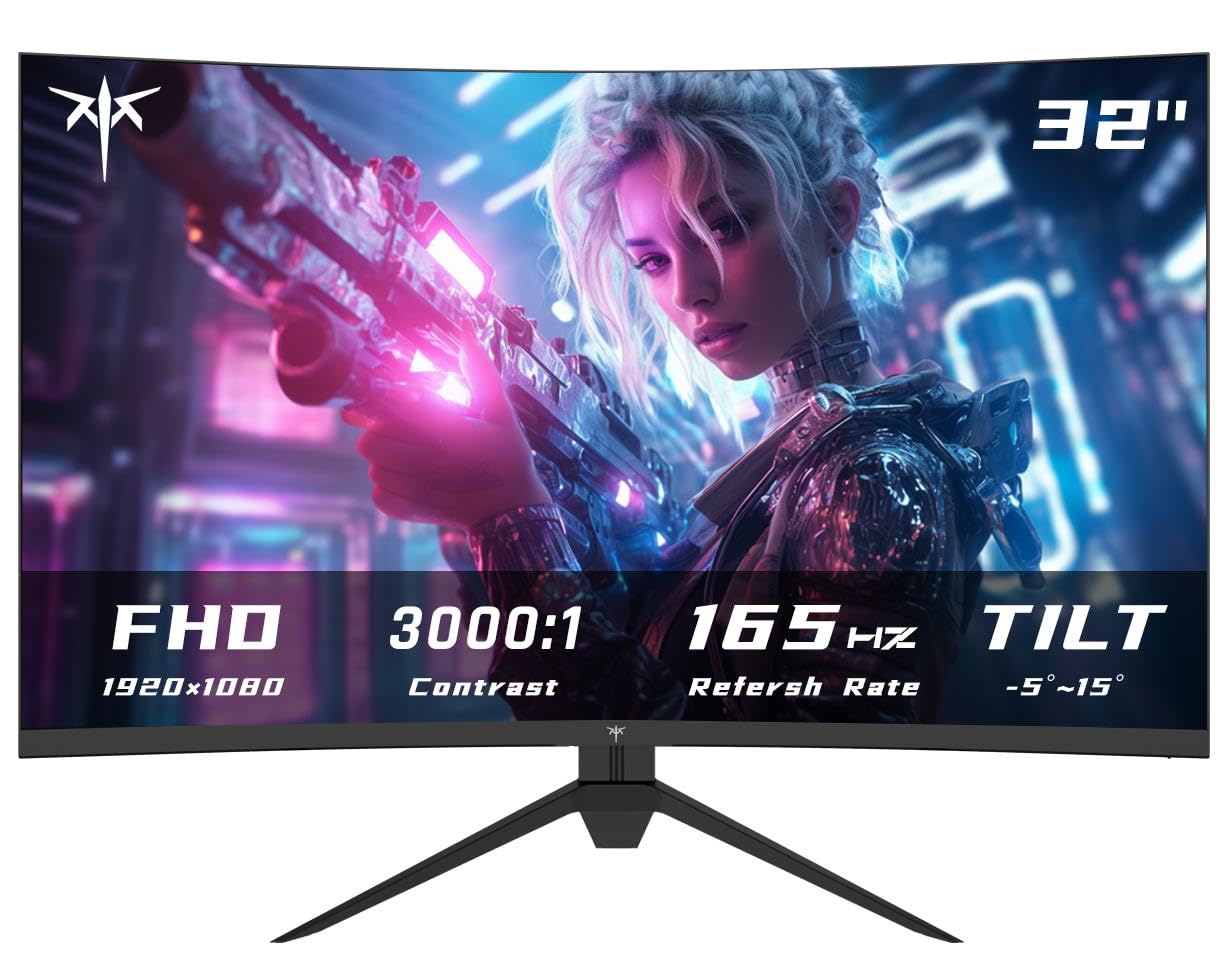 Ktc 32 Inch Curved Gaming Monitor, Fhd 1080P 165Hz Pc Monitor, 1500R, 122% Srgb With Hdr, Freesync Premium, Hdmi 2.0X2, Displayp