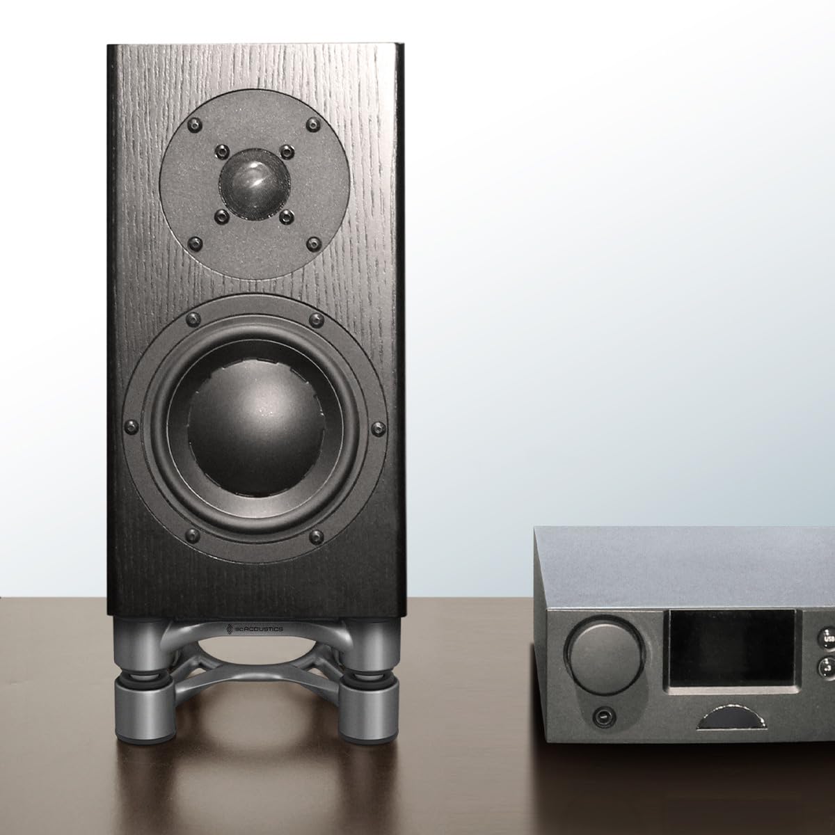 Isoacoustics Aperta Series Isolation Speaker Stands With Tilt Adjustment: Aperta (6.1 X 7.5) Silver Pair