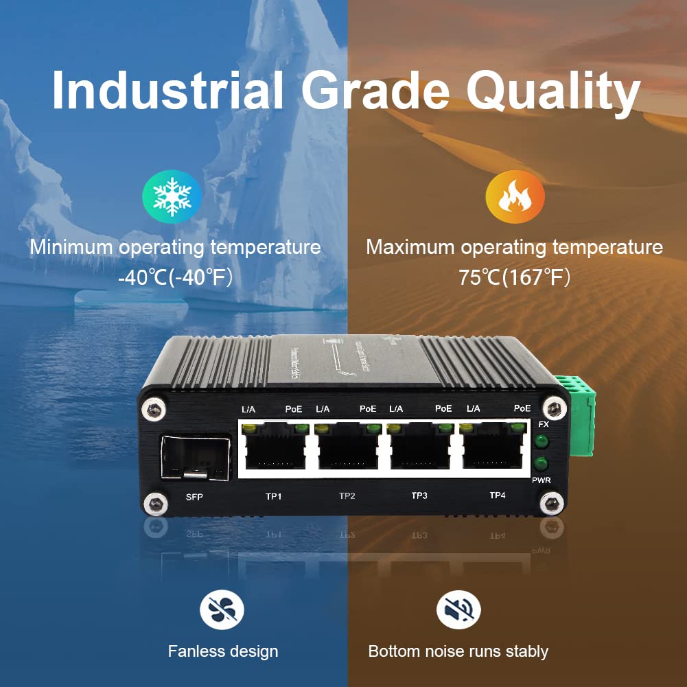 Mini Industrial 4 Port 10/100/1000Mbps Gigabit Ethernet Poe + Switch With Sfp Port Din Rail/Wall Mount 4 Port 10/100/1000Base T
