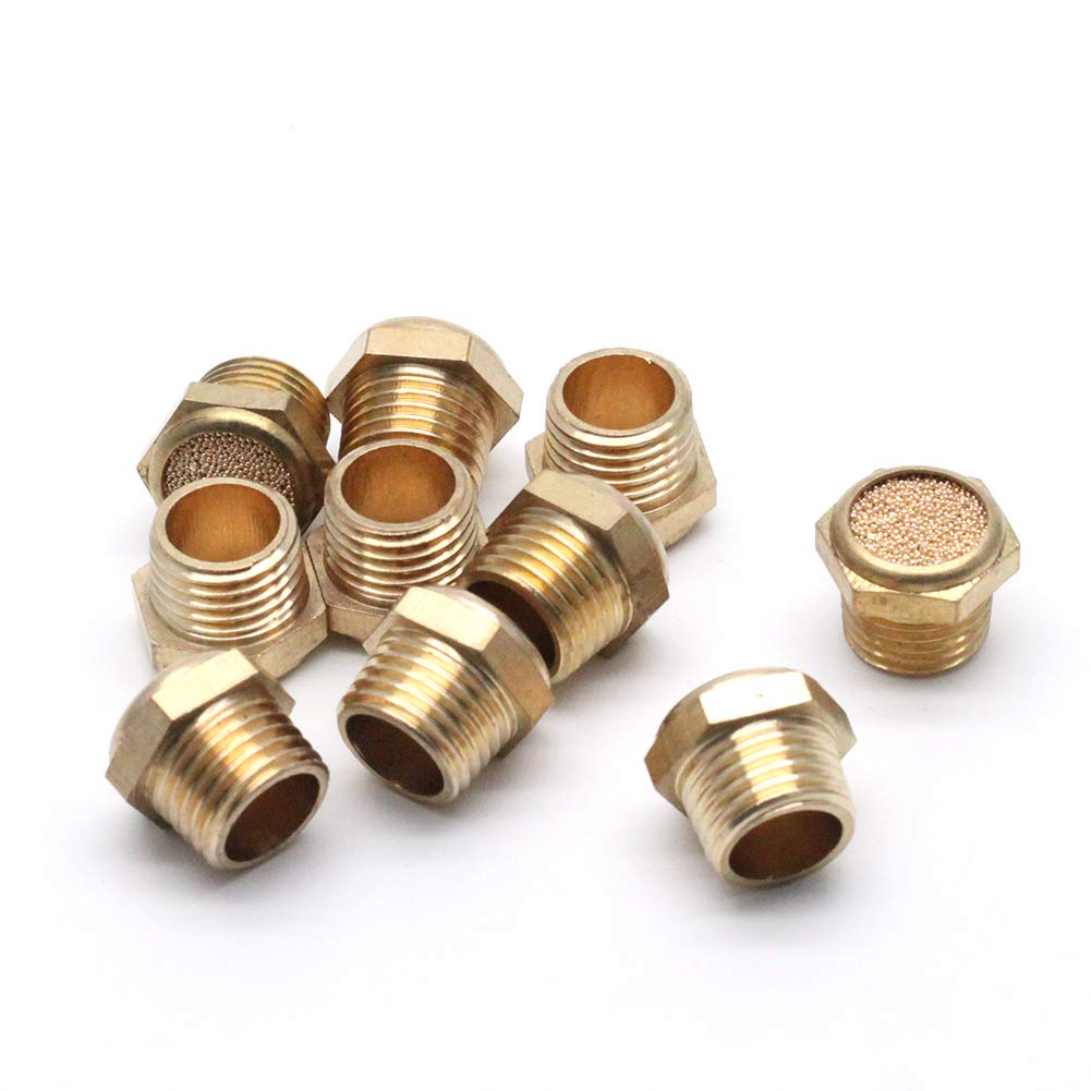 Lc Lictop Brass Sintered Bronze Breather Vent Flat Pneumatic Muffler Filter,14 Npt (Pack Of 10)